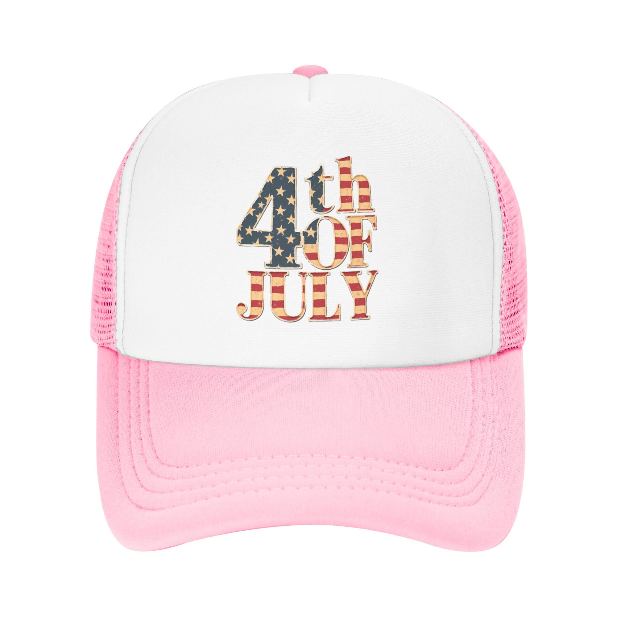 Vetrova 4th of July Trucker Hat American Patriotic Baseball Cap Mesh Back Adjustable Hats for Kids - Pink