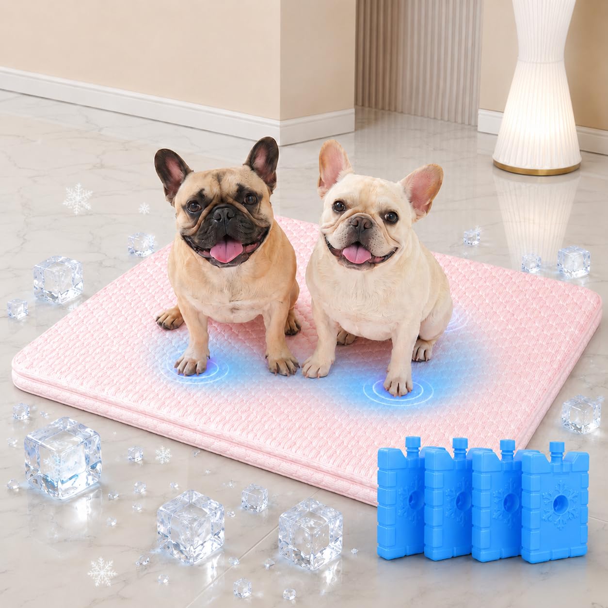 KASNLSAC Pet Cooling Mat for Dogs & Cats,Self-Cooling Pad with Reusable Ice Box, Portable Washable Cool Mat for Small Medium Large Pets, Summer Heat Relief(Pink)