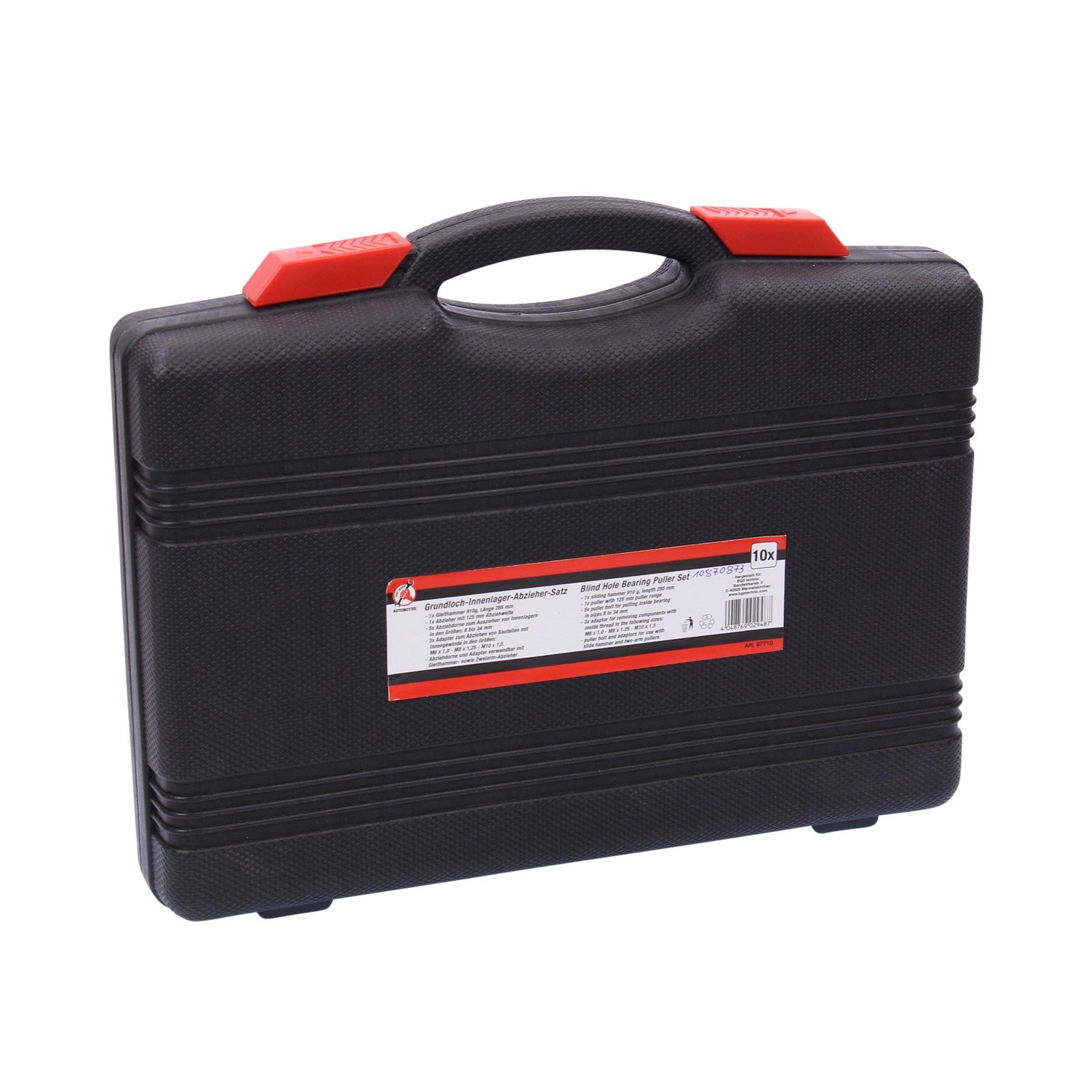 BGS Diy 97710 | Juego de extractores de rodamientos internos ciegos | 11 piezas | Martillo deslizante, 910 g, 285 mm, extractor de 2 brazos de 125 mm, 5 mandriles de extracción, adaptador M6, M8, M10