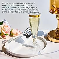 Vista 4 de FOCUSLINE Paquete de 100 Copas de Champán de Plástico, Copas de Champán de Plástico con Borde Dorado de 4.5 Onzas, Copas Transparentes Desechables