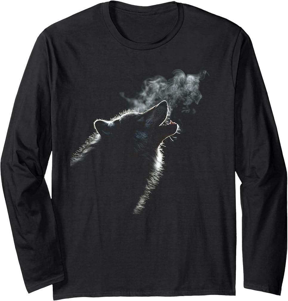 Alpha Wolf Howling to Moon Dark Fantasy Graphic Wolf Lovers Long Sleeve T-Shirt