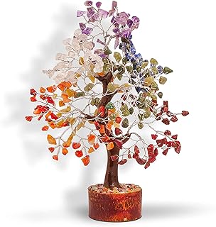 Royal Sapphire Seven Chakra Natural Healing Gemstone Crystal Bonsai Fortune Money Tree for Good Luck, Wealth & Prosperity-Home Office Decor Spiritual Gift 10-12 Inch