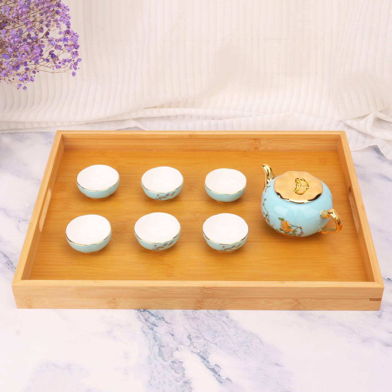 TMISHION Plateau De Service En Bambou Plateau à Thé En Bambou Japonais Simple Roman Beau Plateau