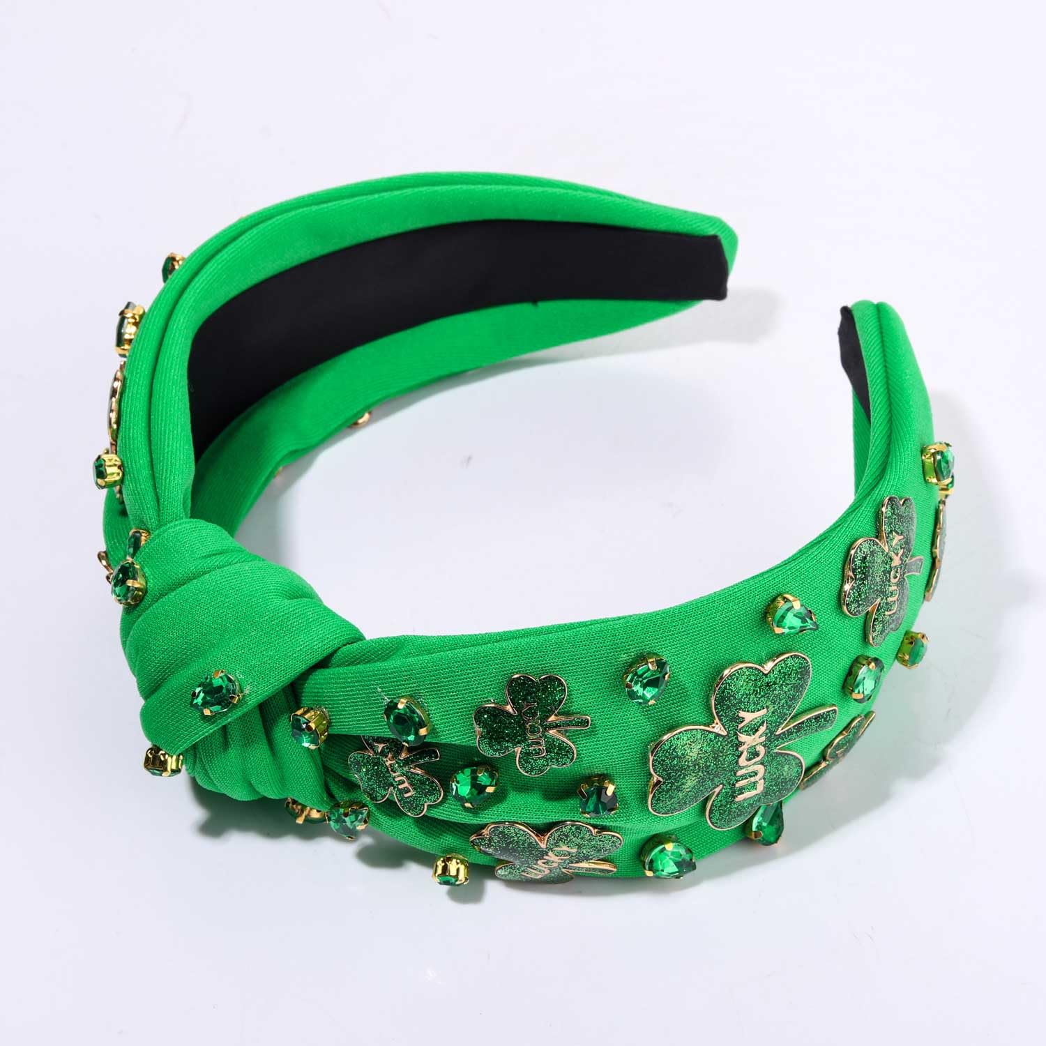 NVENF St.Patrick's Day Headband for Women Green Shamrock Knotted Headbands Rhinestone Crystal Lucky Leaf Embellished Wide Top Knot Headbands St.Patrick's Day Accessories Outfits Gifts (Leaf M) - Image 7