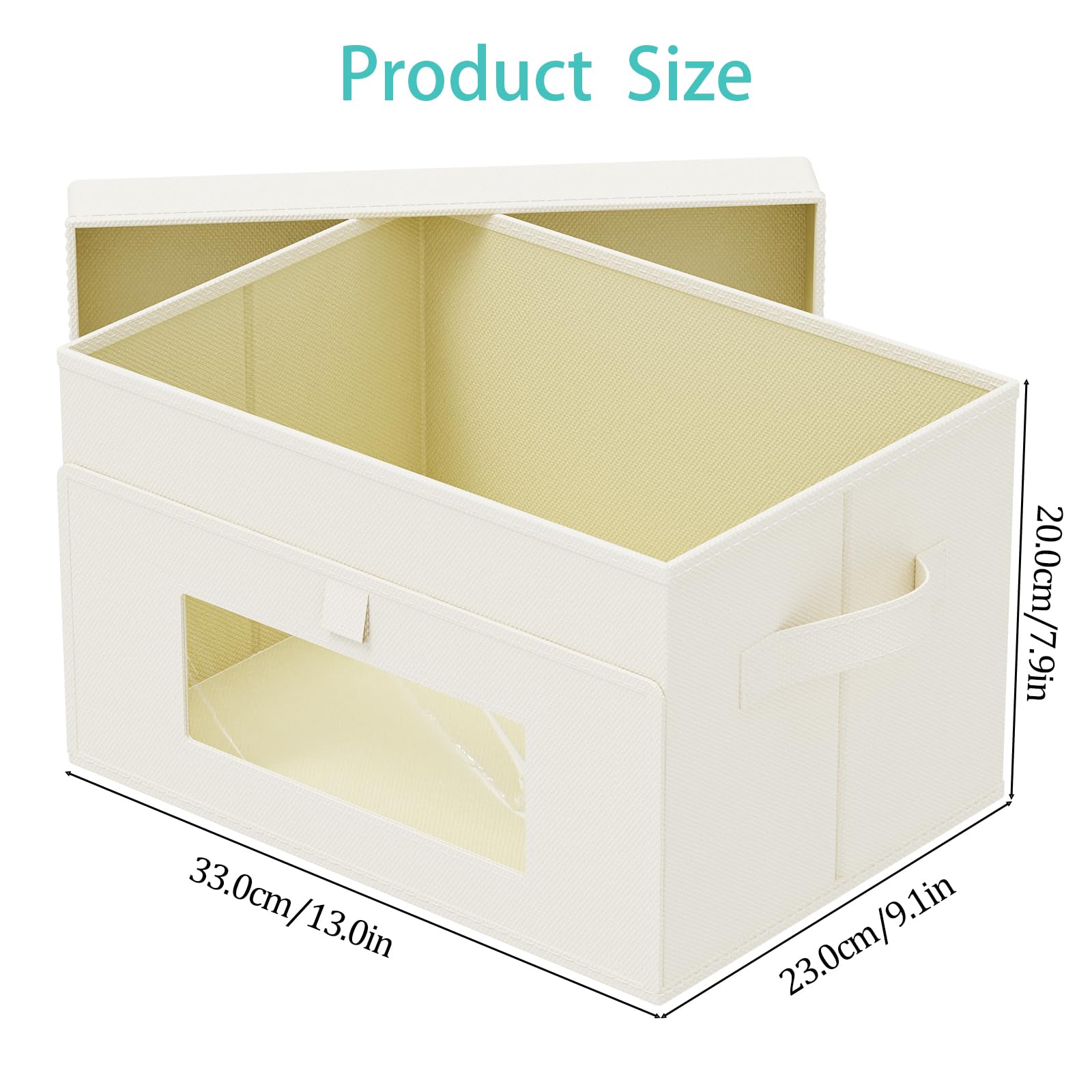 2 Scatole Portaoggetti Finestra Trasparente, 38x25x25 cm, Beige | Organizzatori Capienti per Armadio in Tessuto con Coperchio, Pieghevoli Unità Di Organizzazione, Contenitori per Vestiti