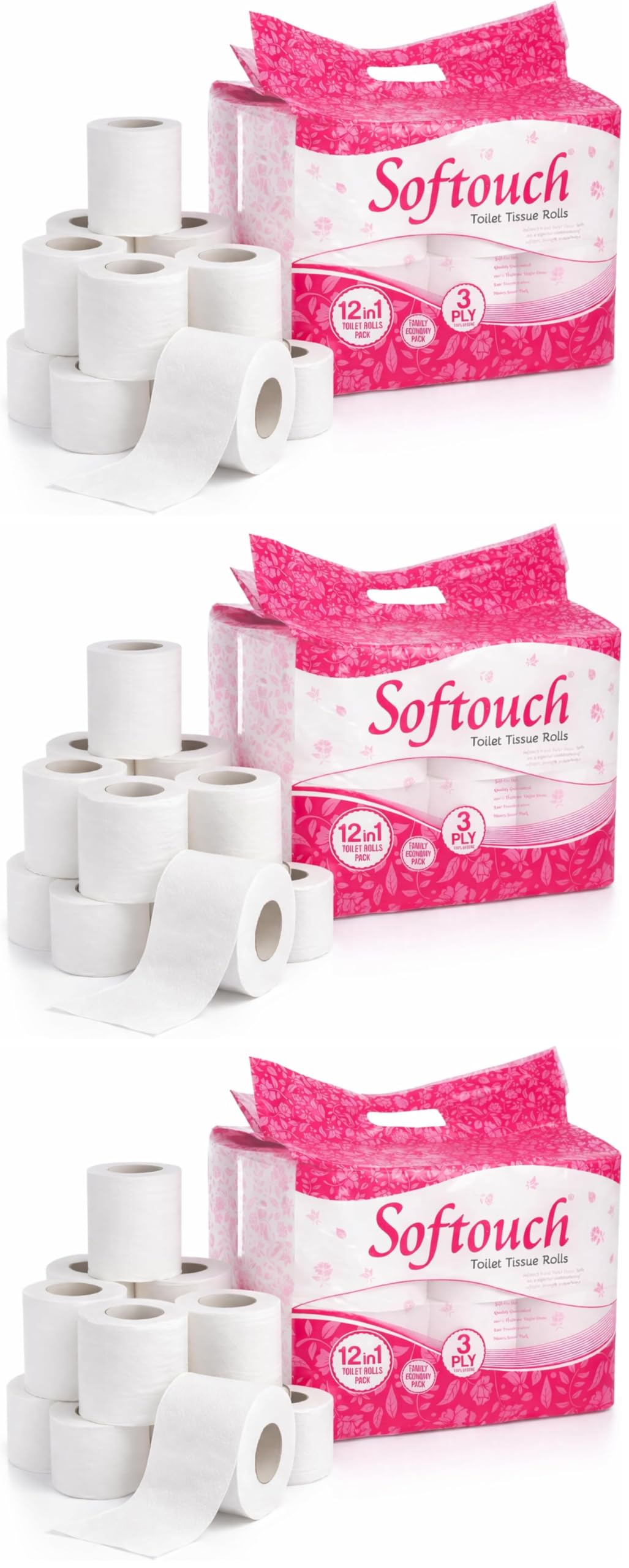 Softouch 3 Ply Toilet Paper - 12 Rolls -11