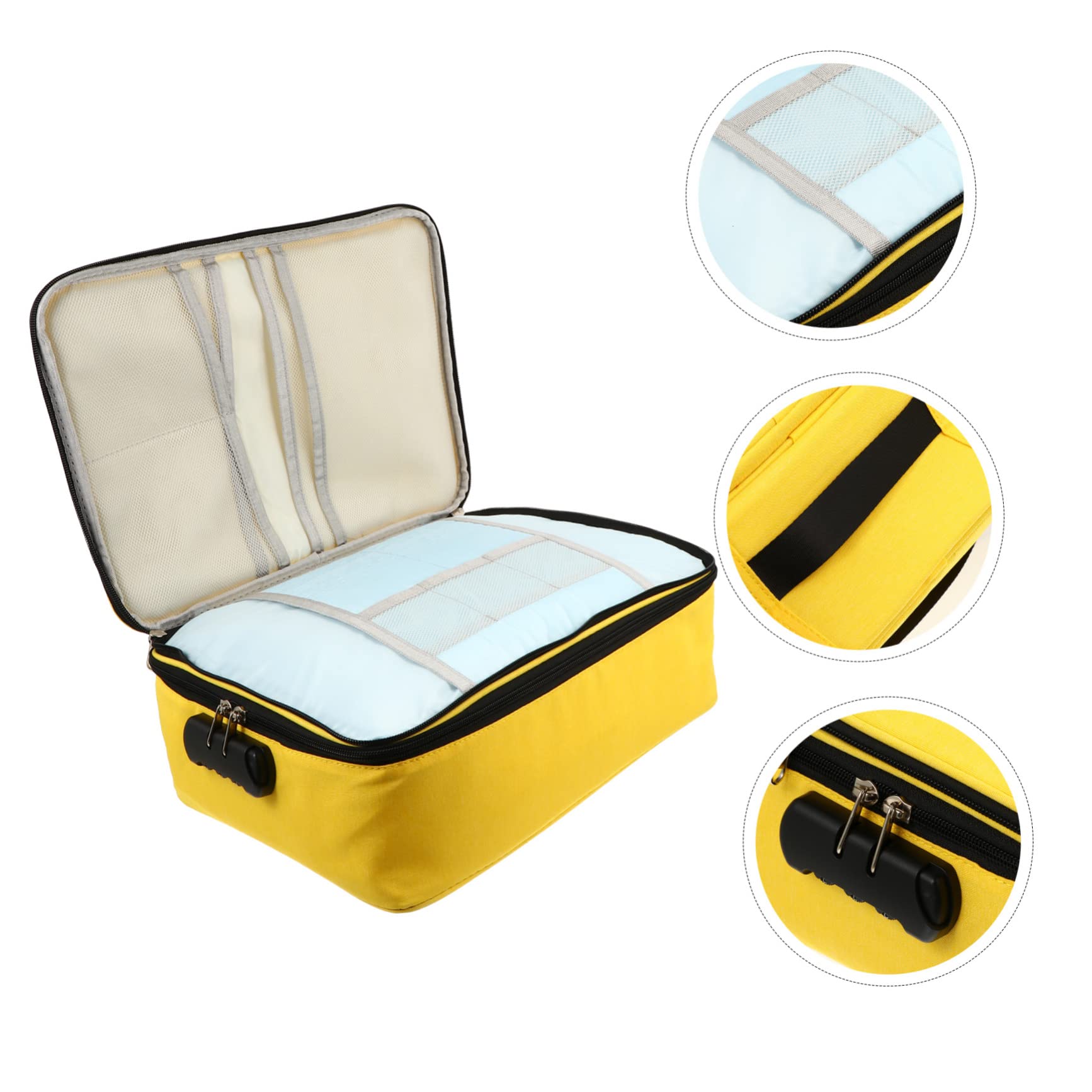 COLLBATH Pochette Portadocumenti Grande Capacità con Doppia Zip e Lucchetto | Tessuto Cationico, e Facile da Sollevare, Gialla, per Viaggio D'affari