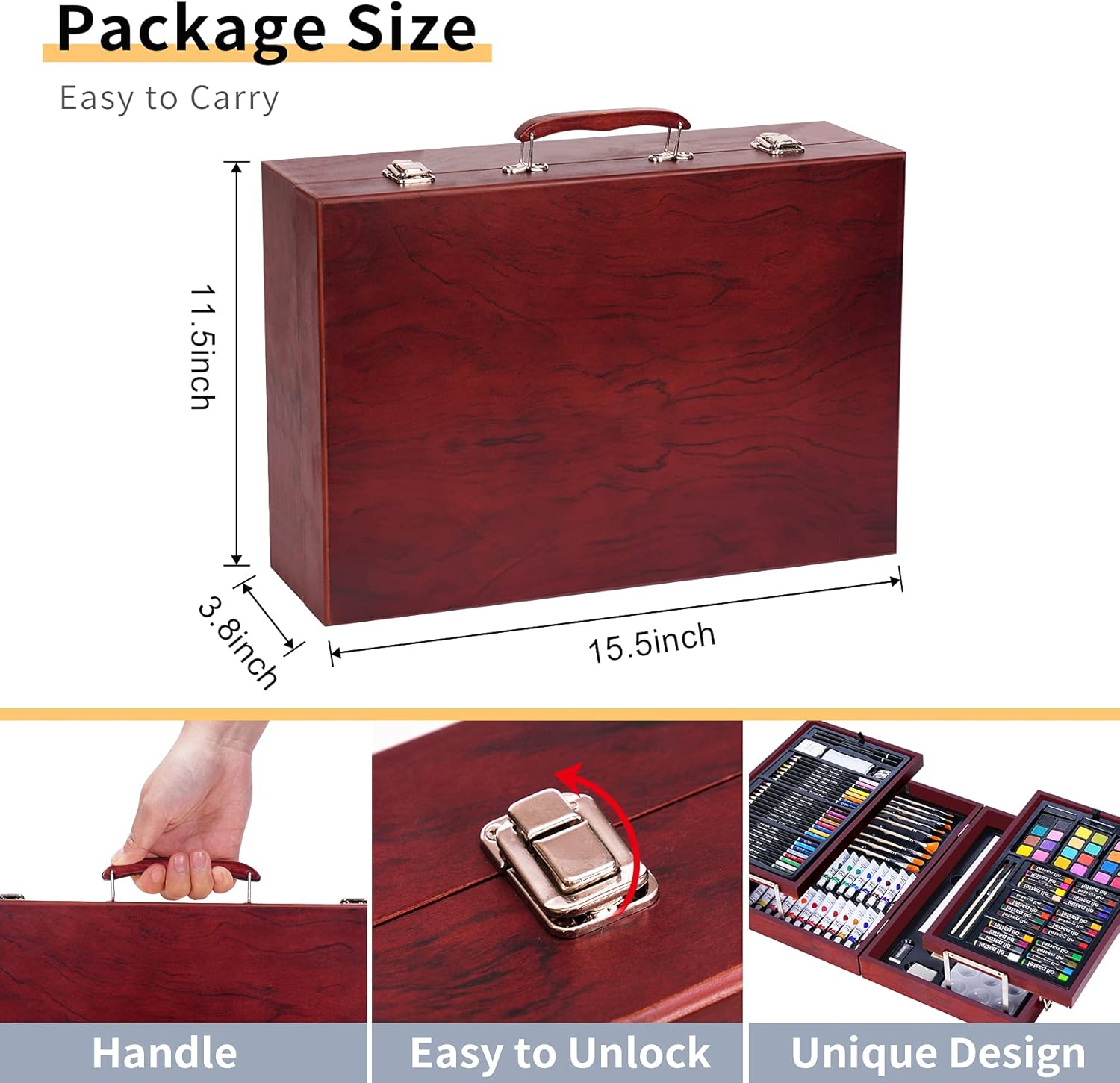 Paint Set,126 Piece Deluxe Art Set with 2 Drawing Pad, Art Supplies in Portable Wooden Case- Creative Gift Box for Teens Adults Artist Beginners- Deluxe Art Kit,Drawing Set