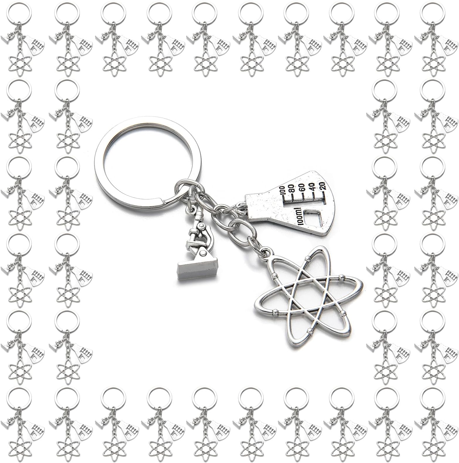 PHAETON 20PCS Science Symbol Keychain Atom Microscope Key Chain Biology Chemistry Teacher Gift Keyring Science Lovers Chemist Gift