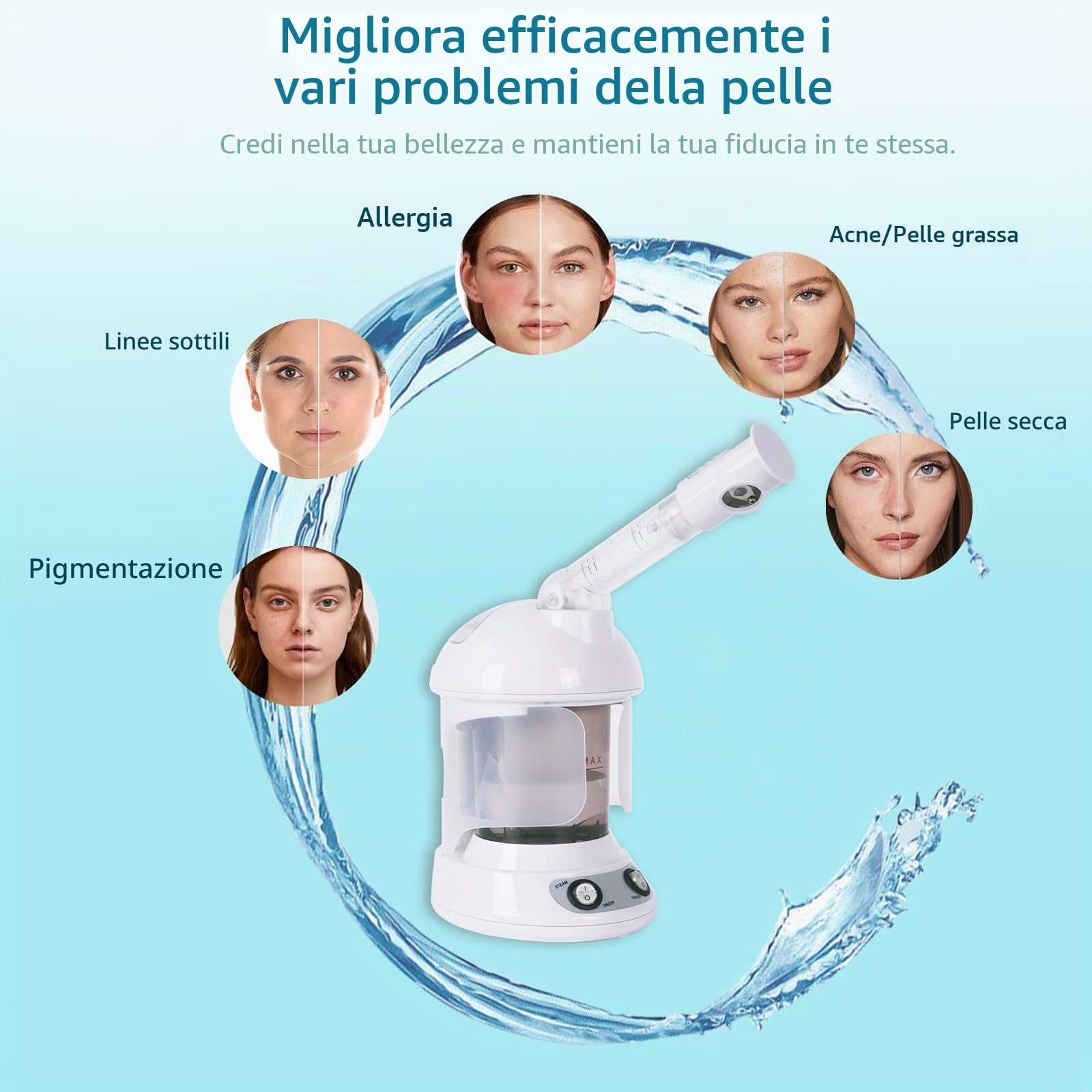Sauna Facciale, Vaporizzatore Nano Ionico Spa Viso, Atomizzatore Vapore per Pulizia Punti Neri Pori
