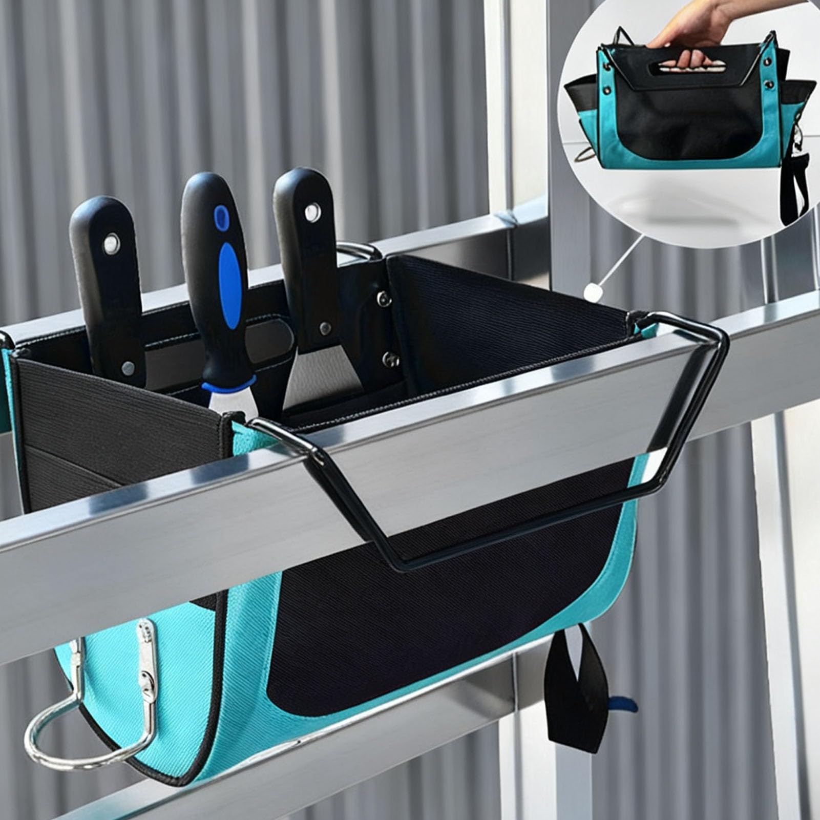 Bolsa Plegable para Bandeja de Herramientas de Escalera, Bolsa Colgante Portátil para Herramientas de Escalera, sin Necesidad de Subidas Repetidas hacia Arriba y hacia Abajo