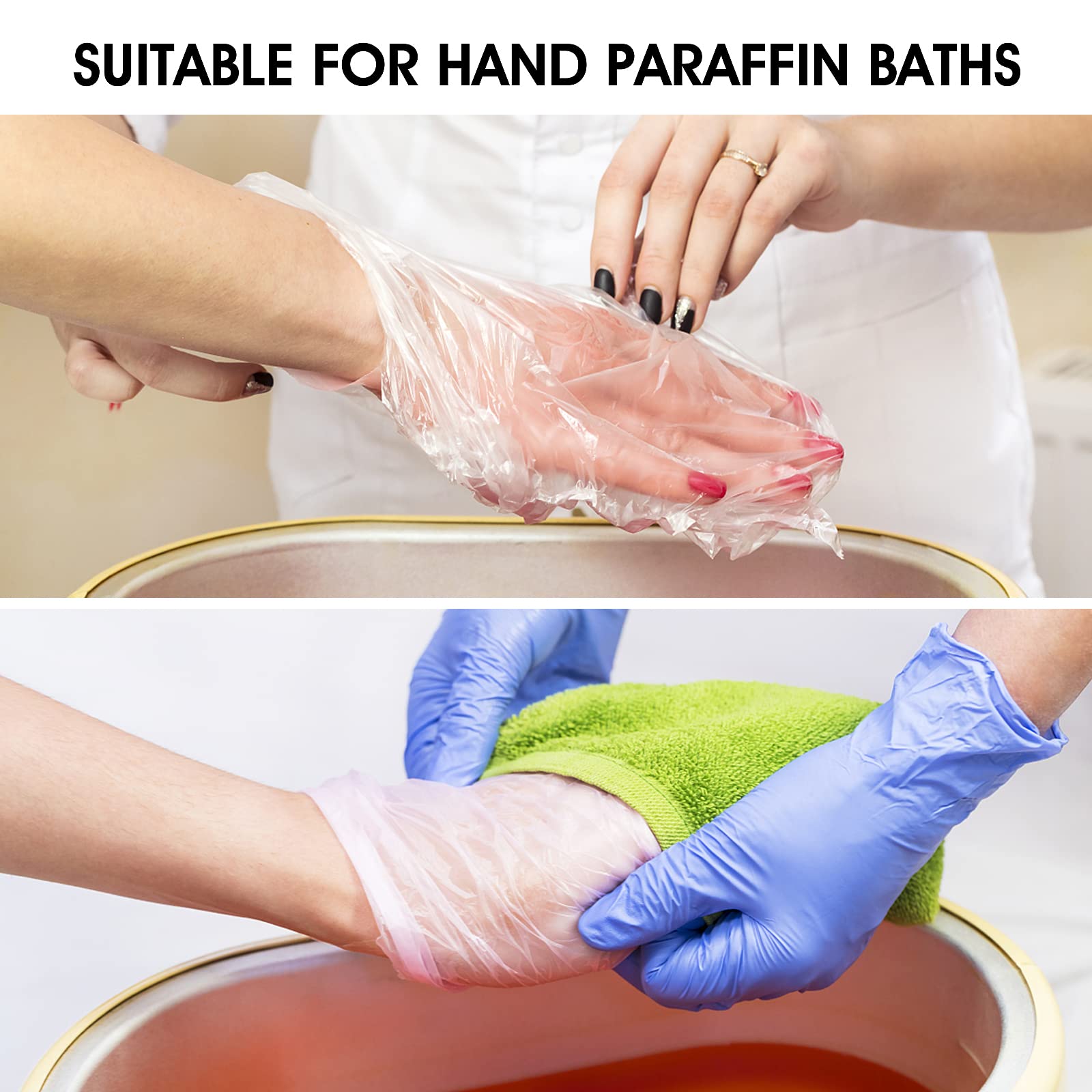 200 Stück Paraffinwachs Handschuheinlagen Paraffinbad Einlagen, Einwegstiefel Paraffin Badeeinlagen Transparent Kunststoff Einweghandschuhe für Hand-Schönheitssalon Haarfärben Spa Wax Treatment