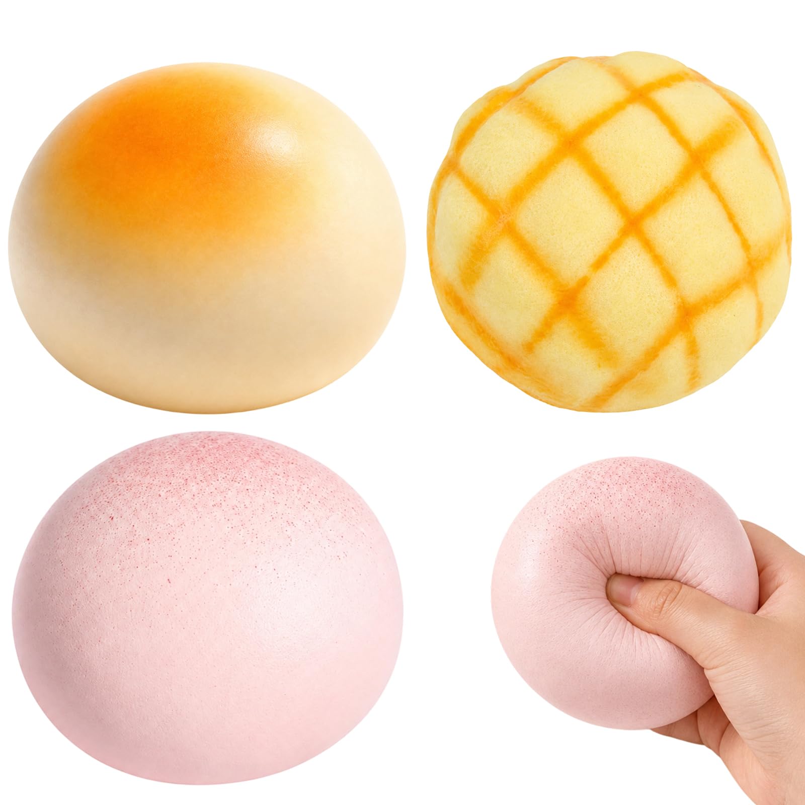3Pcs Bread Squishy Set, Includes Yellow, Pink and Pineapple Bun Designs, Desktop Decor for Office and Home, Soft Sensory for Quiet Moments