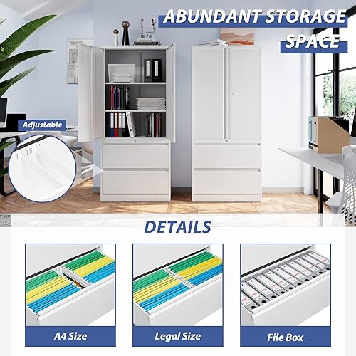 Miniatura 13 de Archivador negro de 2 cajones con cerradura, gabinete de almacenamiento de metal con cajones, archivadores de 71 pulgadas para oficina en casa