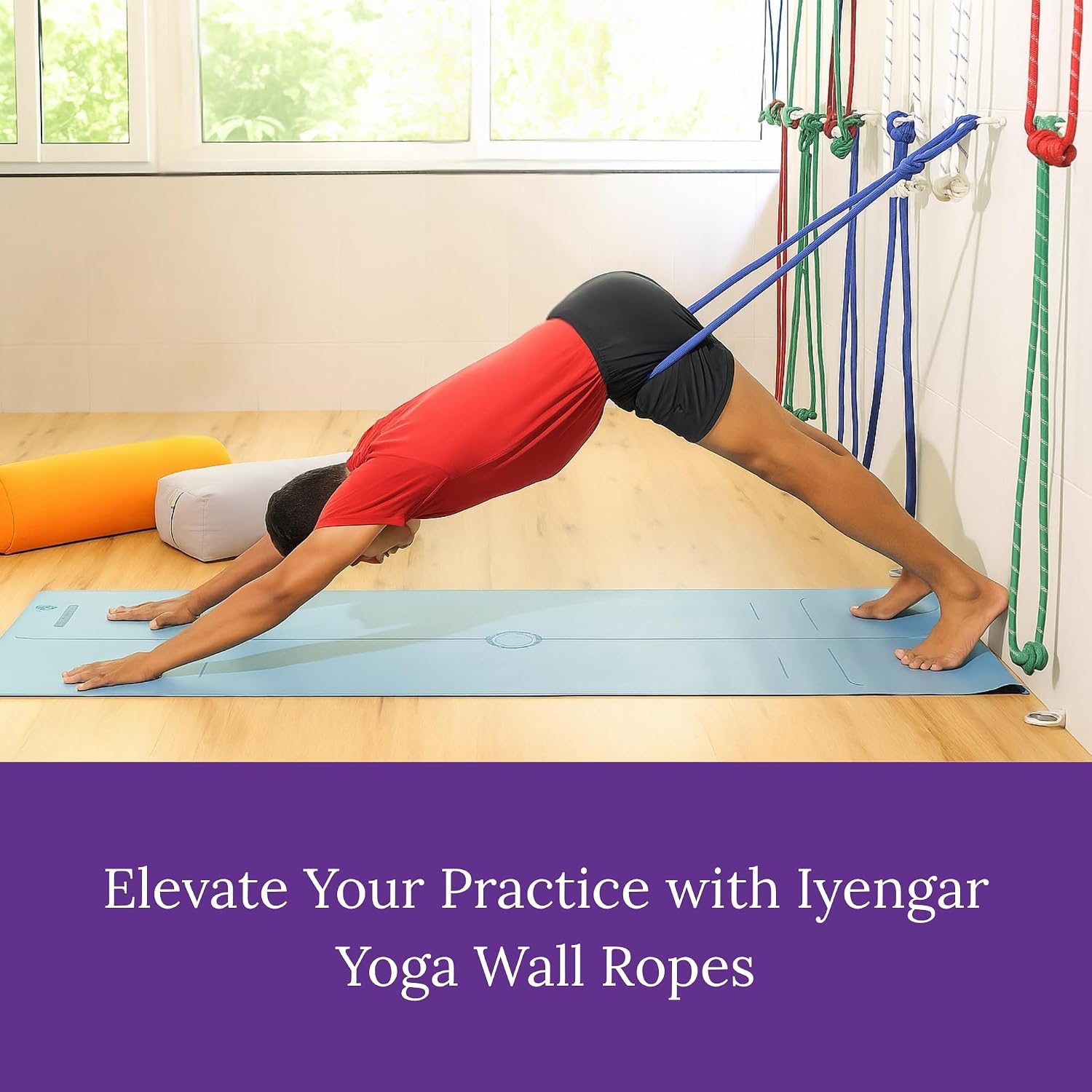 Yogikuti Iyengar Yoga Wall Rope Pair Premium Quality Cotton & Polyester Ropes for Restorative & Anti-Gravity Poses