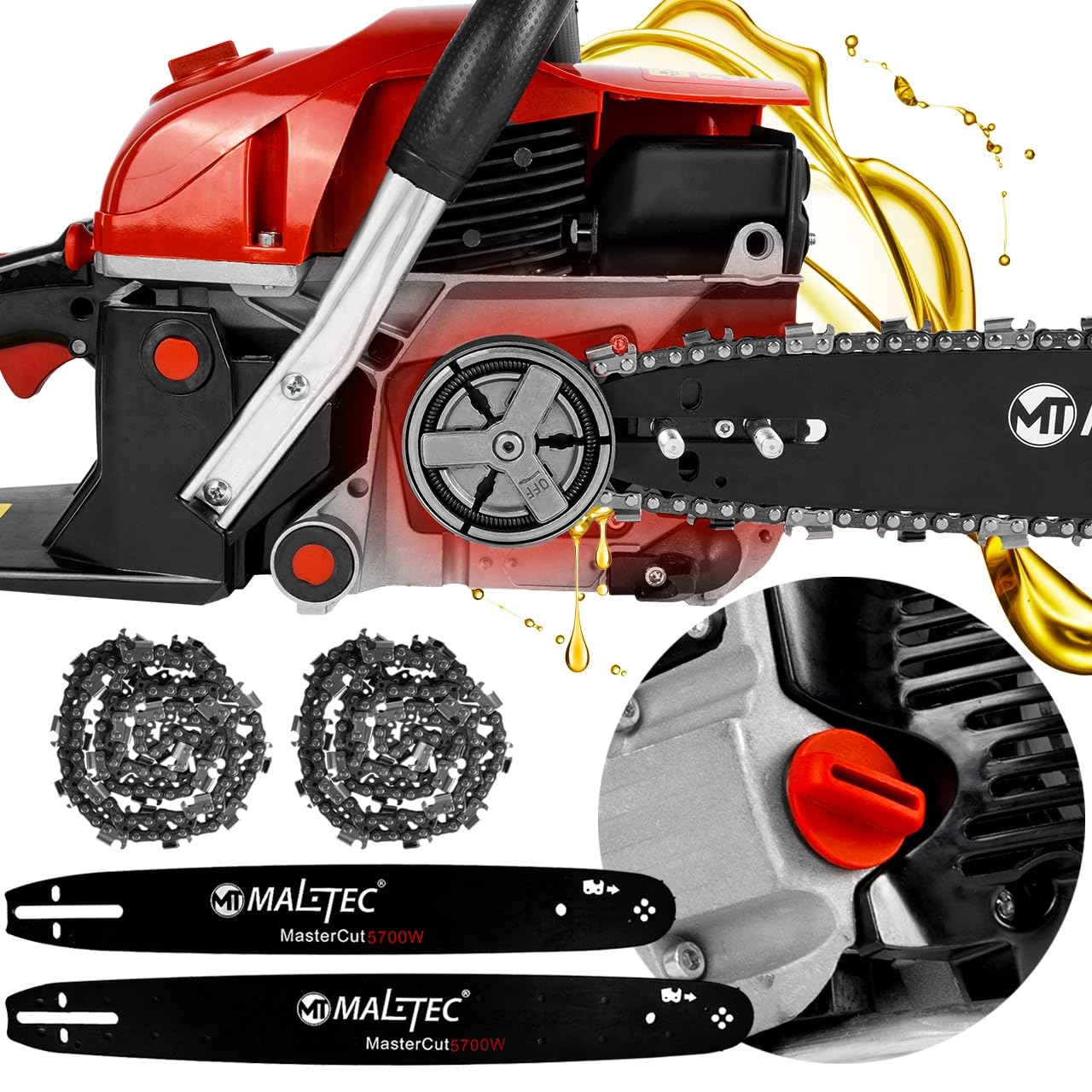 MalTec Benzin- Motorsäge- Kettensäge MasterCut5700W | 5,7PS | 58CC | 2x Ketten und 2x Schwerten