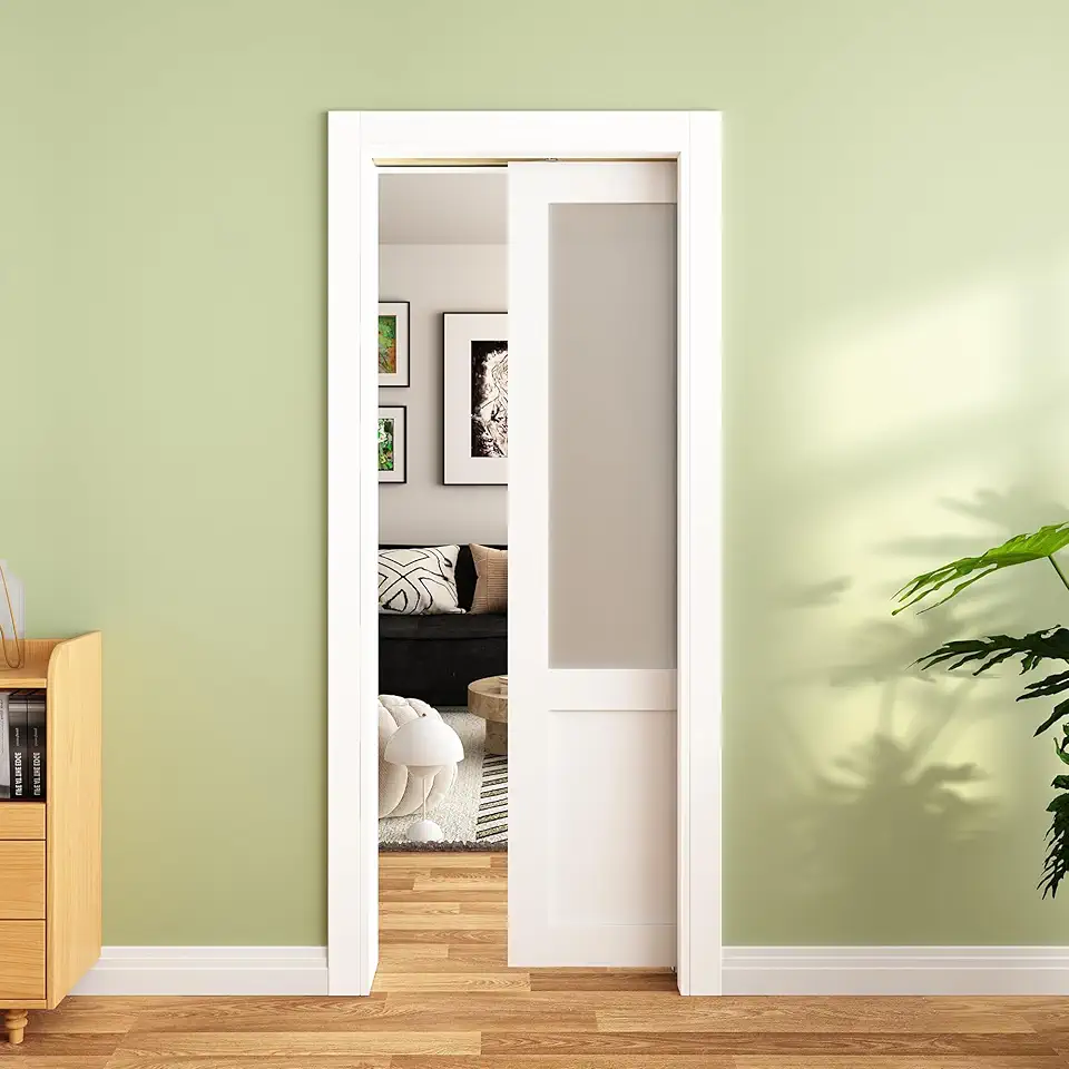 Glass Pocket Doors: 5 Stylish Design Ideas for Modern Spaces 13 JUBEST 36x80 2-Panel Frosted Pocket Door — Soft-Close Preassembled