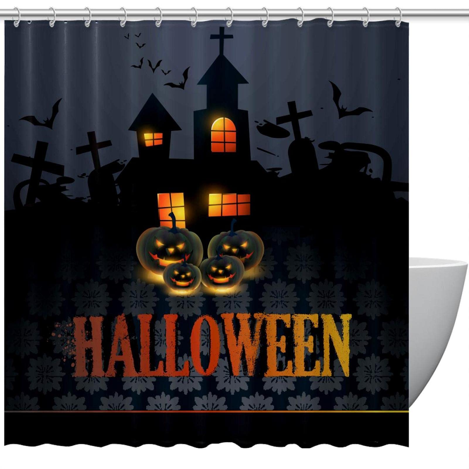 Rideau de douche citrouille 183 cm pour fêter Halloween en famille