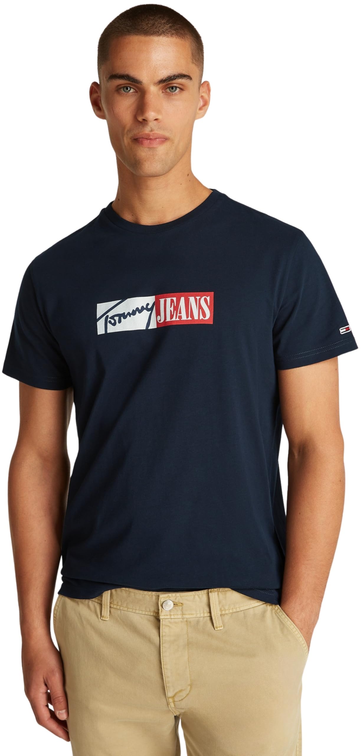 Tommy Jeans Men’s Slim Entry Graphic Long Sleeve Round Neck T-Shirt, Blue (Dark Night Navy), XXL