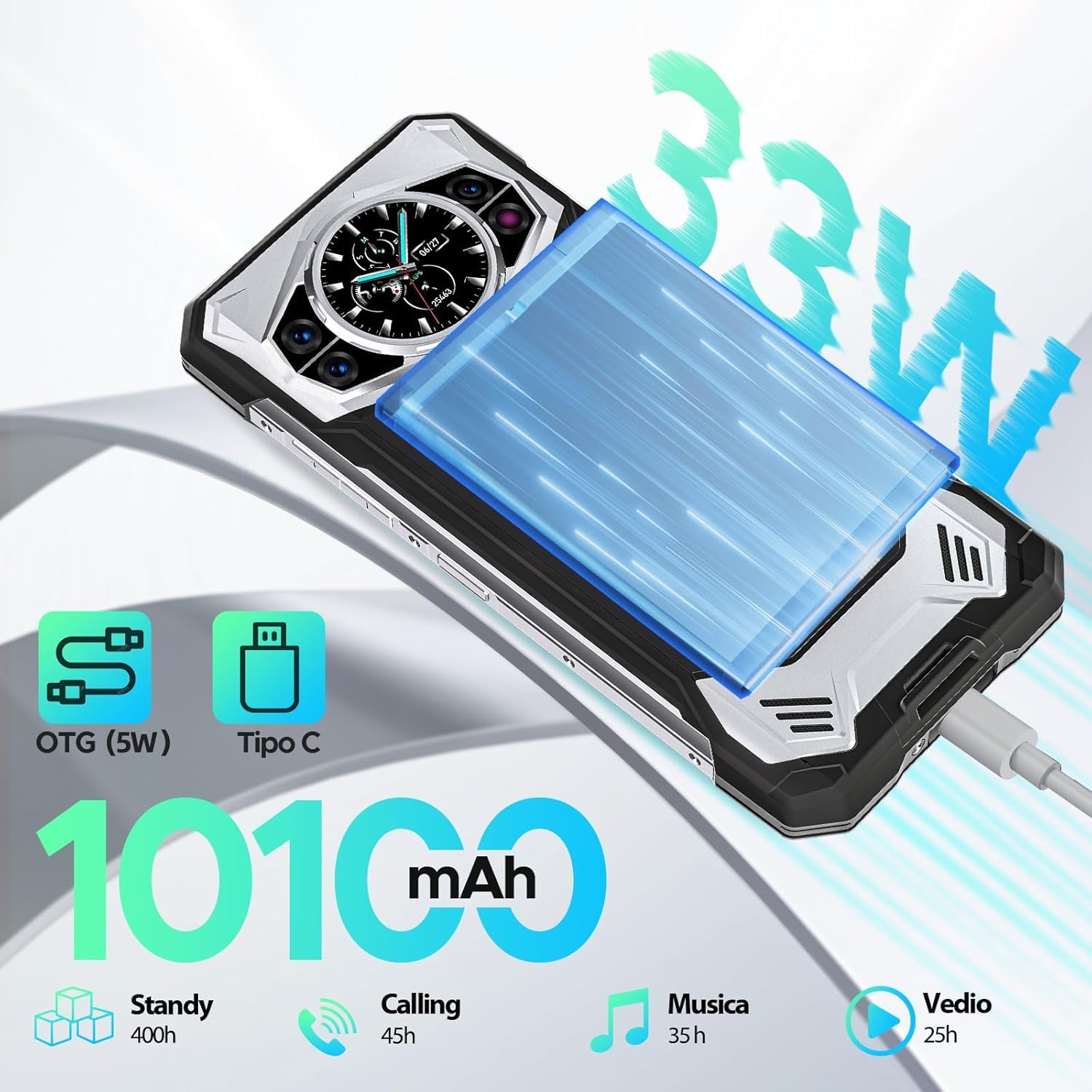 DOOGEE S200 Rugged Smartphone 5G, 32GB+256GB, 10100mAh Telefono Indistruttibile, 6.72”FHD 120 Hz Cellulare Indistruttibile Android 14, 100 MP,1.32" Rear Schermo,Fingerprint/Face ID/NFC/WiFi6/IP68/GPS