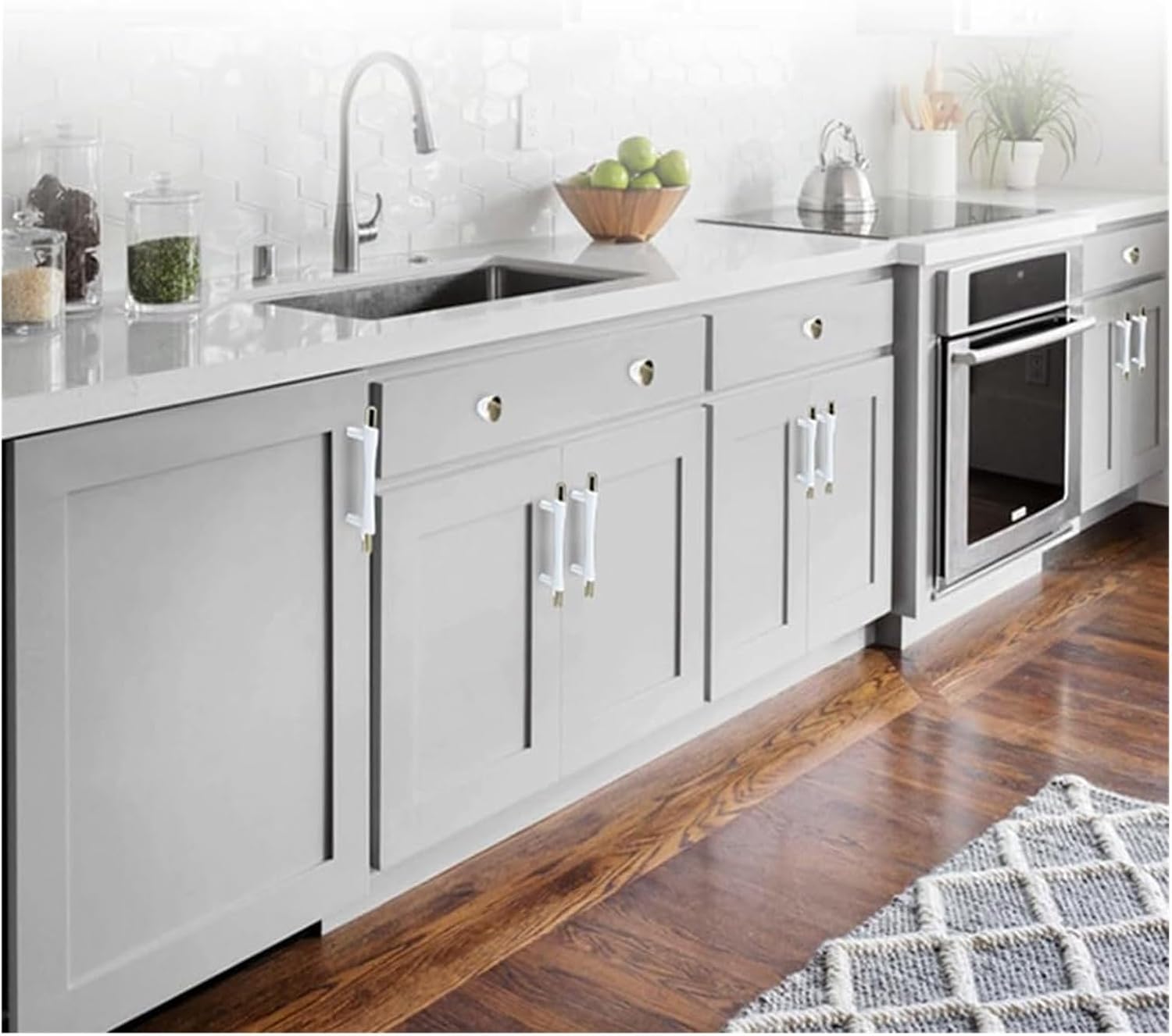 Hidden Furniture Handles Zinc Alloy Kitchen Pull Handles White Cupboard Door Handles 2 Pcs Cabinet Drawer Handles Decorative Furniture Wardrobe Handles(Hole Distance 96mm)