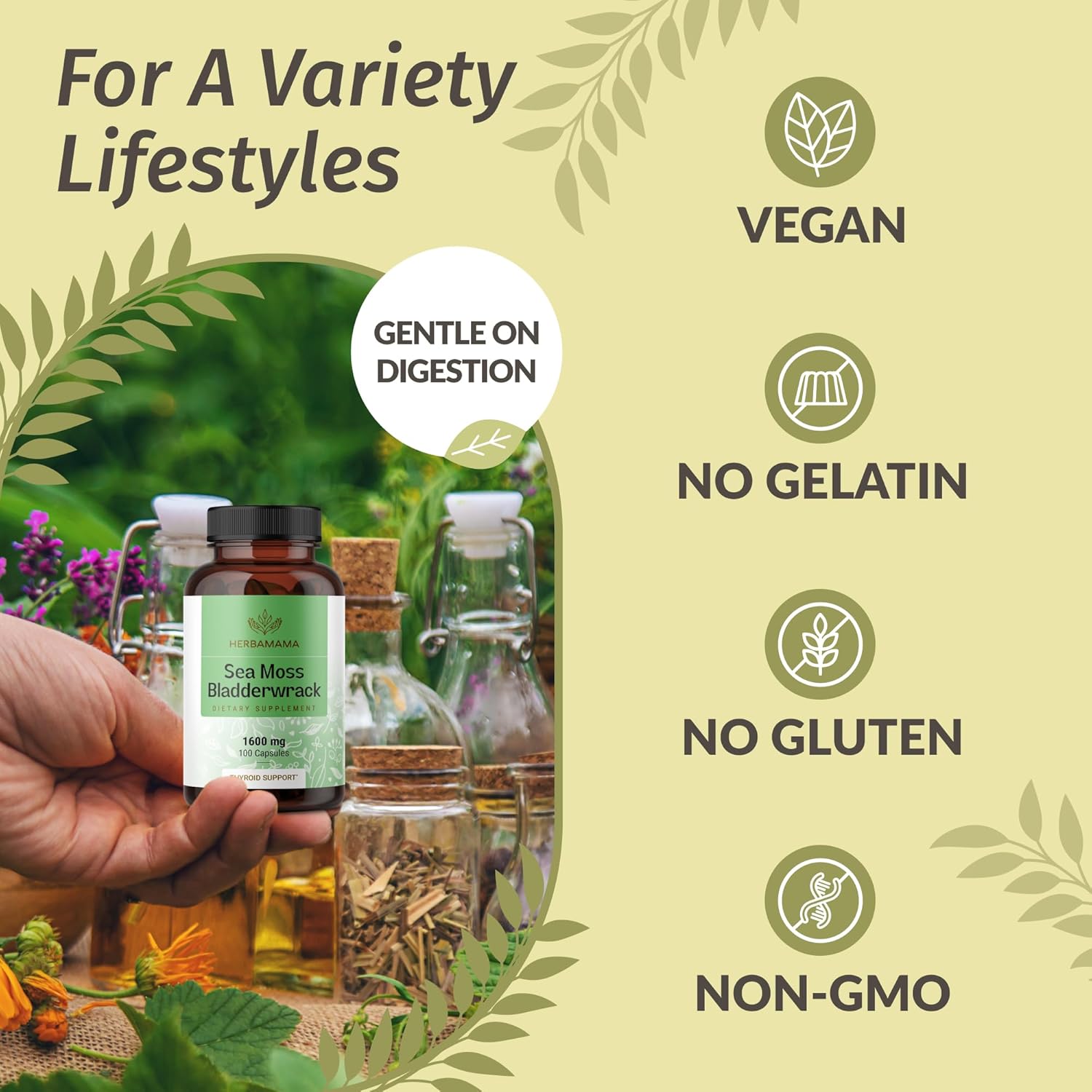 HERBAMAMA Sea Moss and Bladderwrack Capsules - 1600mg Irish Sea Moss for Immune Support - Vegan, Non-GMO Immunity Supplement for Overall Support - Image 5