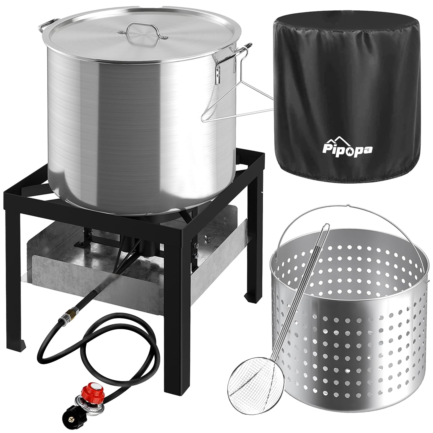 Pipopa 50 qt crawfish boiler kit with cover and 12-inch skimmer