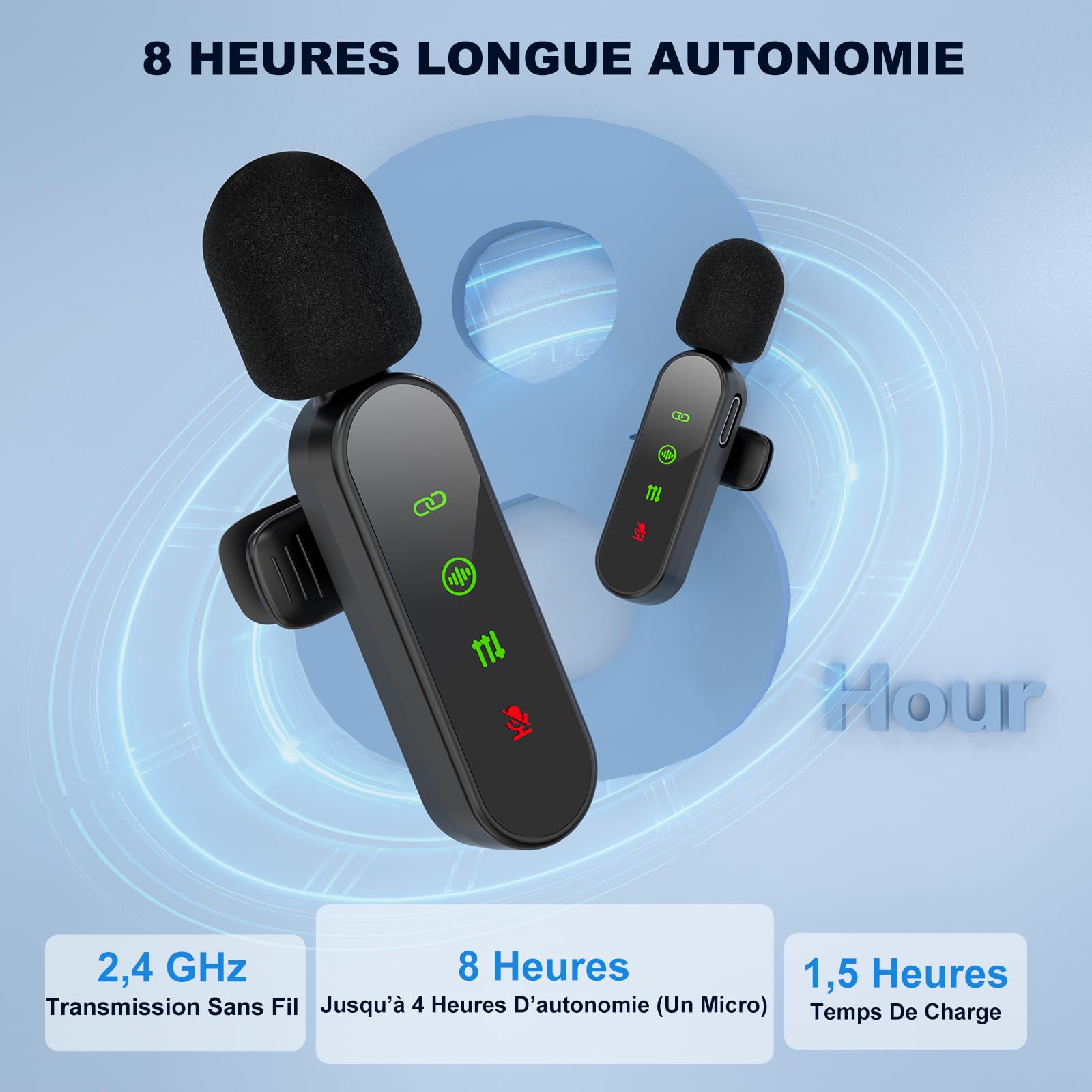 zealsound Micro Cravate sans Fil pour iPhone/Android/PC, avec Réduction du Bruit & Muet, pour Vlog, Enregistrement Vidéo, Streaming TikTok Youtube Podcast, avec Port USB-C & Lightning pour iPhones