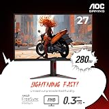 AOC C27G4ZH Monitor de jogos ultrarrápido curvado sem moldura de 27 polegadas, FHD 1080p, 0,3ms 280Hz, HDMI/DP, altura ajustável, garantia de zero pixel morto de 3 anos, preto, compatível com switch — imagem 2