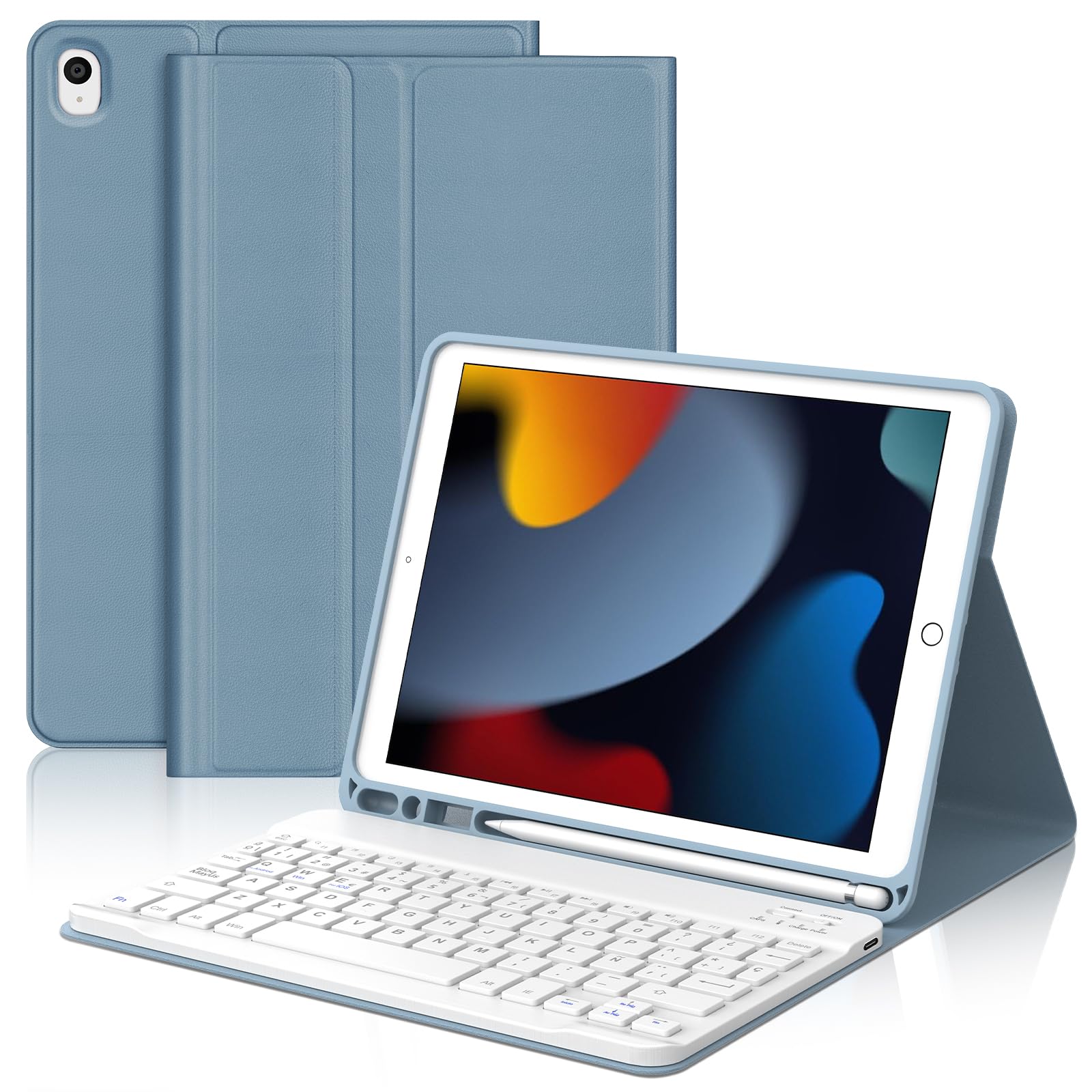 FOGARI Teclado para iPad 9/8/7 Generacion 2021/2020/2019 10.2", Funda con Español Ñ Teclado Magnético Desmontable Bluetooth para iPad 9/8/7 Generación 10.2 Pulgadas, Azul