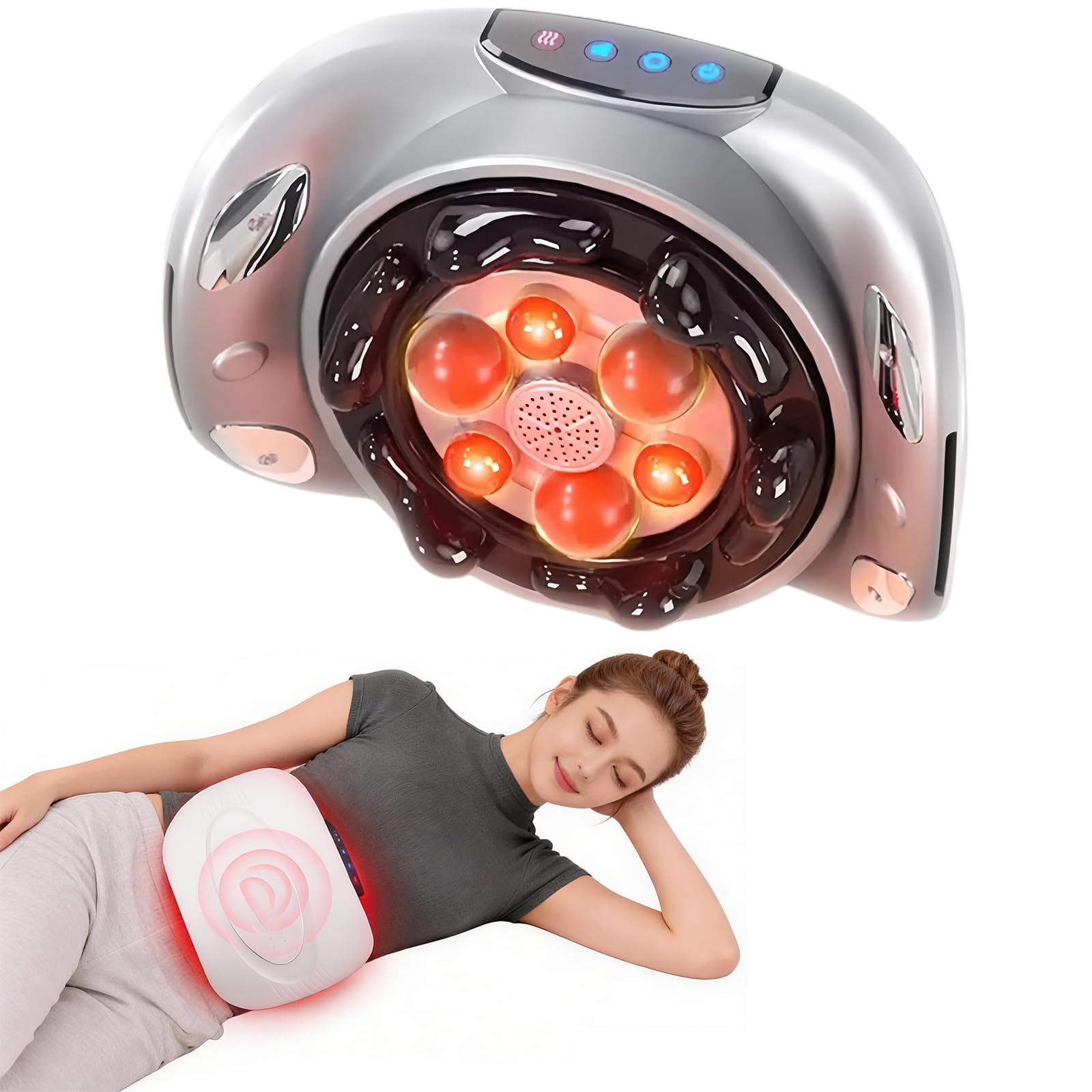 Abdominal Massager Belt Electric Belly Stomach Tummy Massage Machine and Tool with Dual Kneading Discs Soothing Heat Wireless