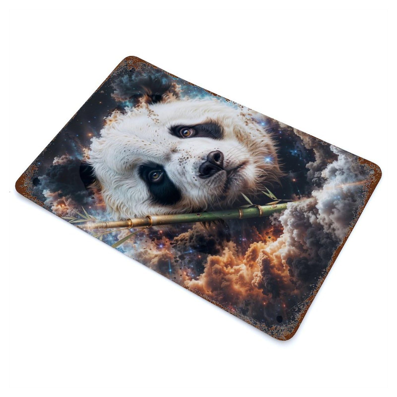 Cosmic Nebula Panda Distressed Metal Wall Sign 11.8"x7.9", for Farmhouse, Kitchen And Entryway Decor, Rustic Home Decor