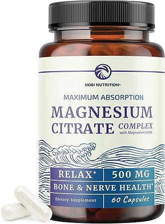 Magnesium Citrate Complex 500 MG for Constipation, Digestion, Calm & Relaxation Support | High Absorption Magnesium Supplement | Citrato de Magnesio | Non-GMO Soy-Free | 60 Mag Citrate Capsules