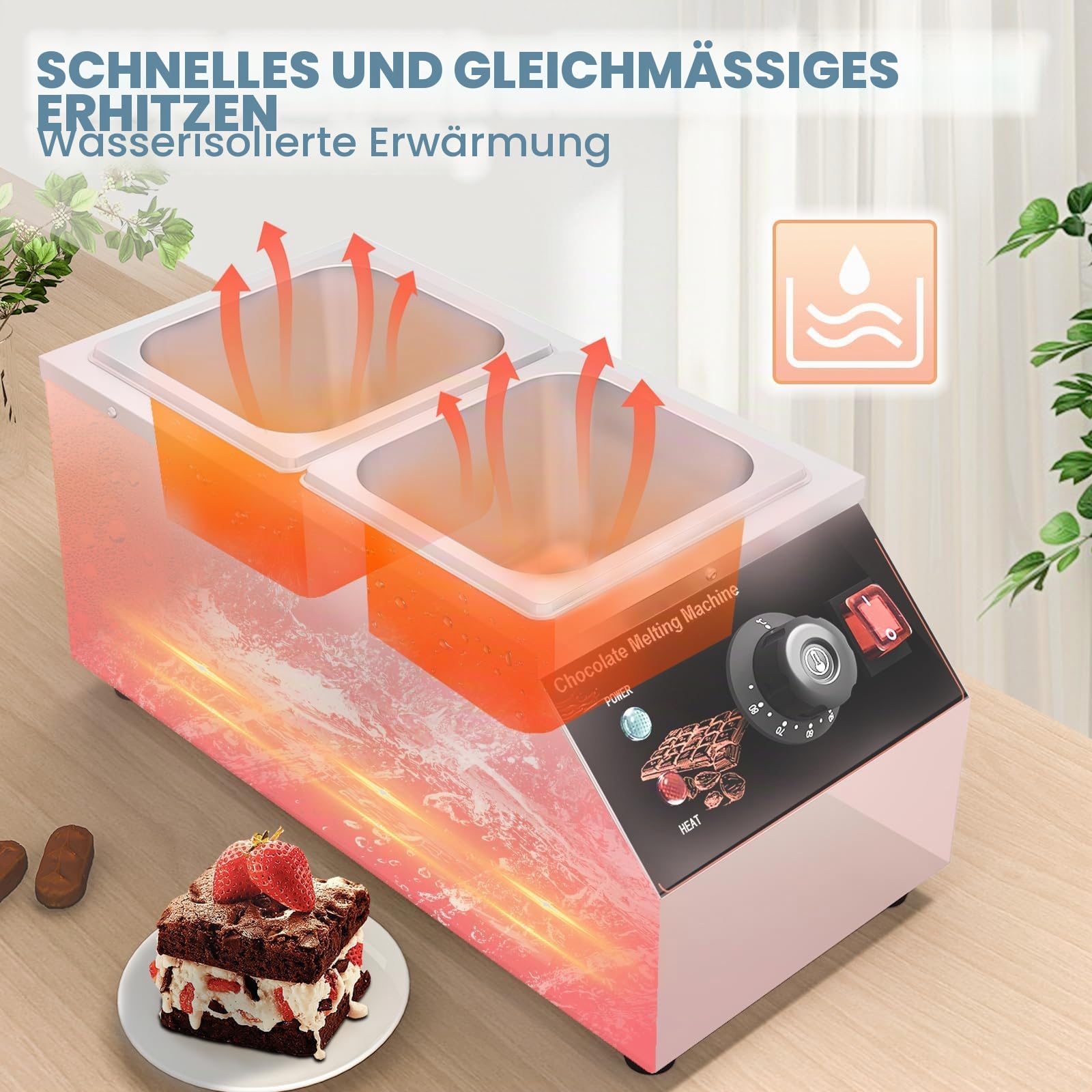 Schokolade Schmelztiegel, Temperiergerät Schokolade Temperiermaschine mit 2 Töpfen Kommerzielle Elektrische Schokolade Schmelzgerät Edelstahl, 2x1/6 GN Behälter Schokolade Schmelzmaschine Topf