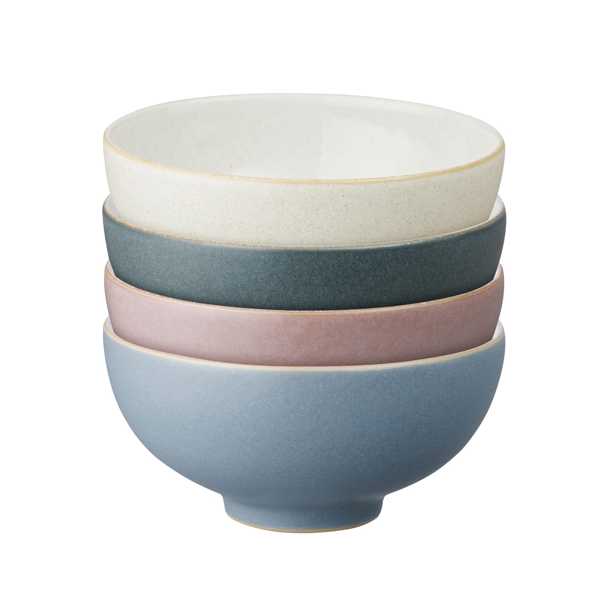 Denby - Impression Mixed Colour Rice Bowls Set of 4 - Dishwasher Microwave Safe Crockery - Blue, Pink, Cream, Black Ceramic Stoneware Tableware — image 1