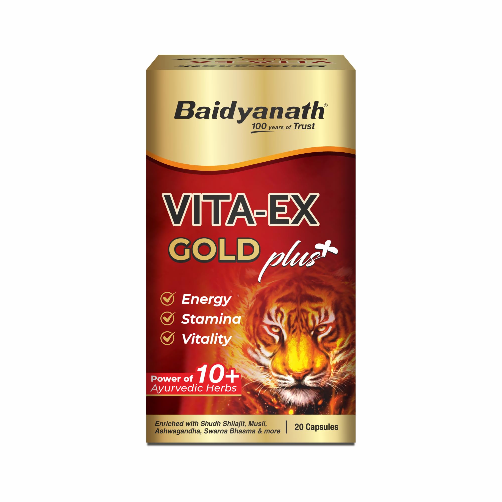 Baidyanath Vita Ex Gold Plus I Enriched with Gold, Shudh Shilajeet, Kesar, Ashwagandha, and 15 other Natural Herbs (20 Capsule)