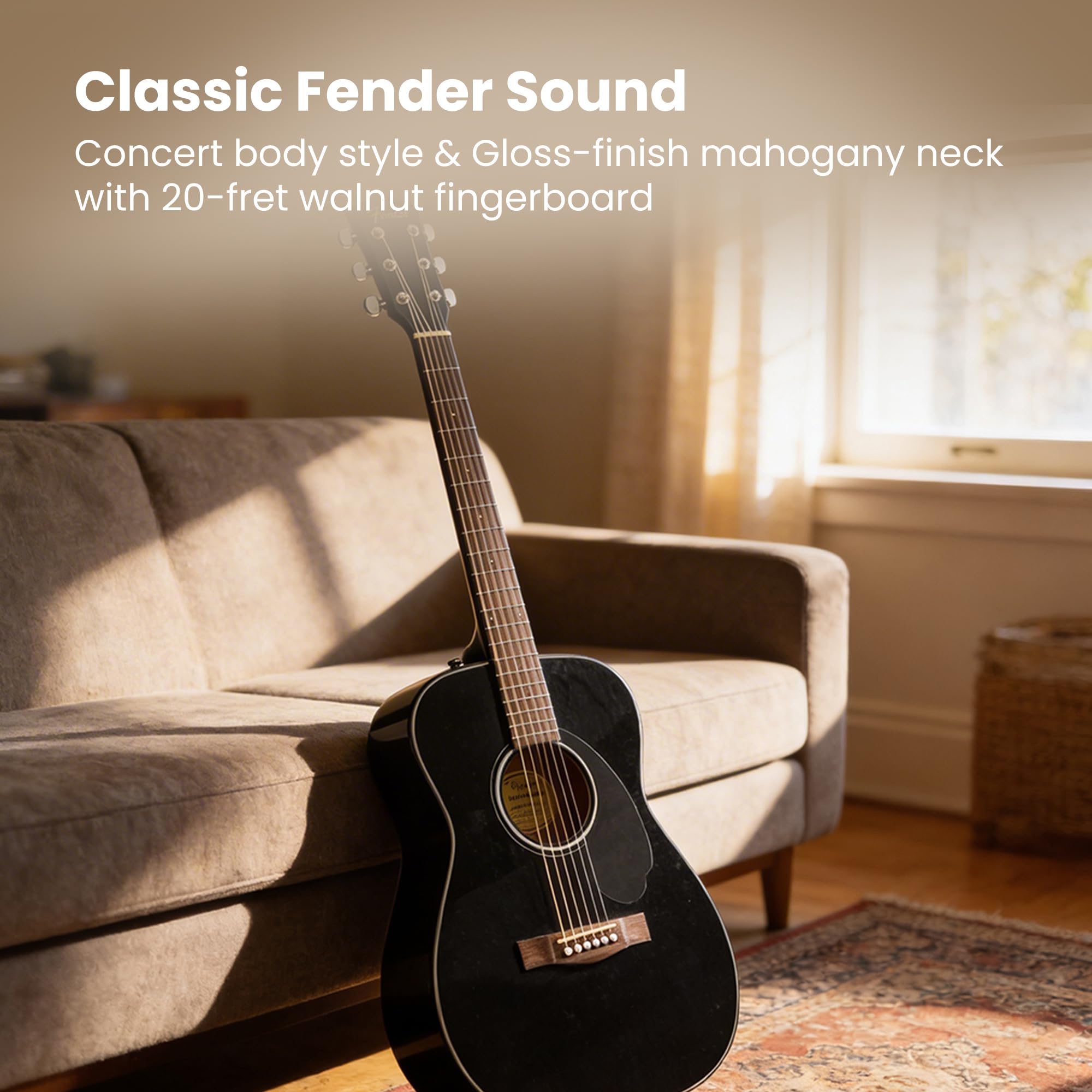 Amazon.com: Fender CC-60S Concert Acoustic Guitar - Black Bundle