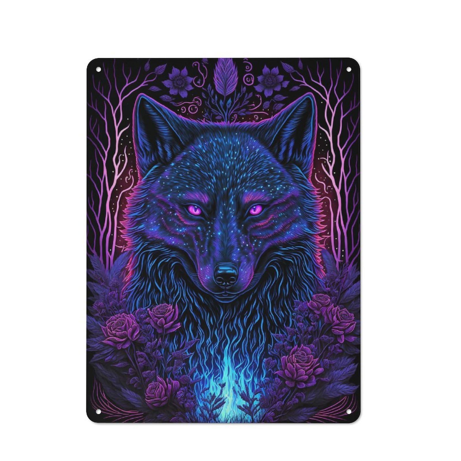 Industrial Black Light Wolf Industrial Metal Sign 40x30cm, Industrial Wall Decor for Workspace, Cafe, Hallway Or Garage