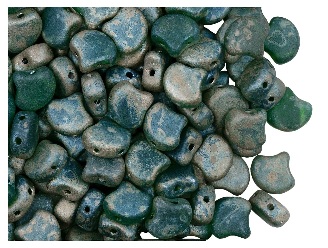 100 pcs Ginko Beads 7.5x7.5x3.4 mm, 2 Holes, Chrysolite Rembrandt Matte, Czech Glass