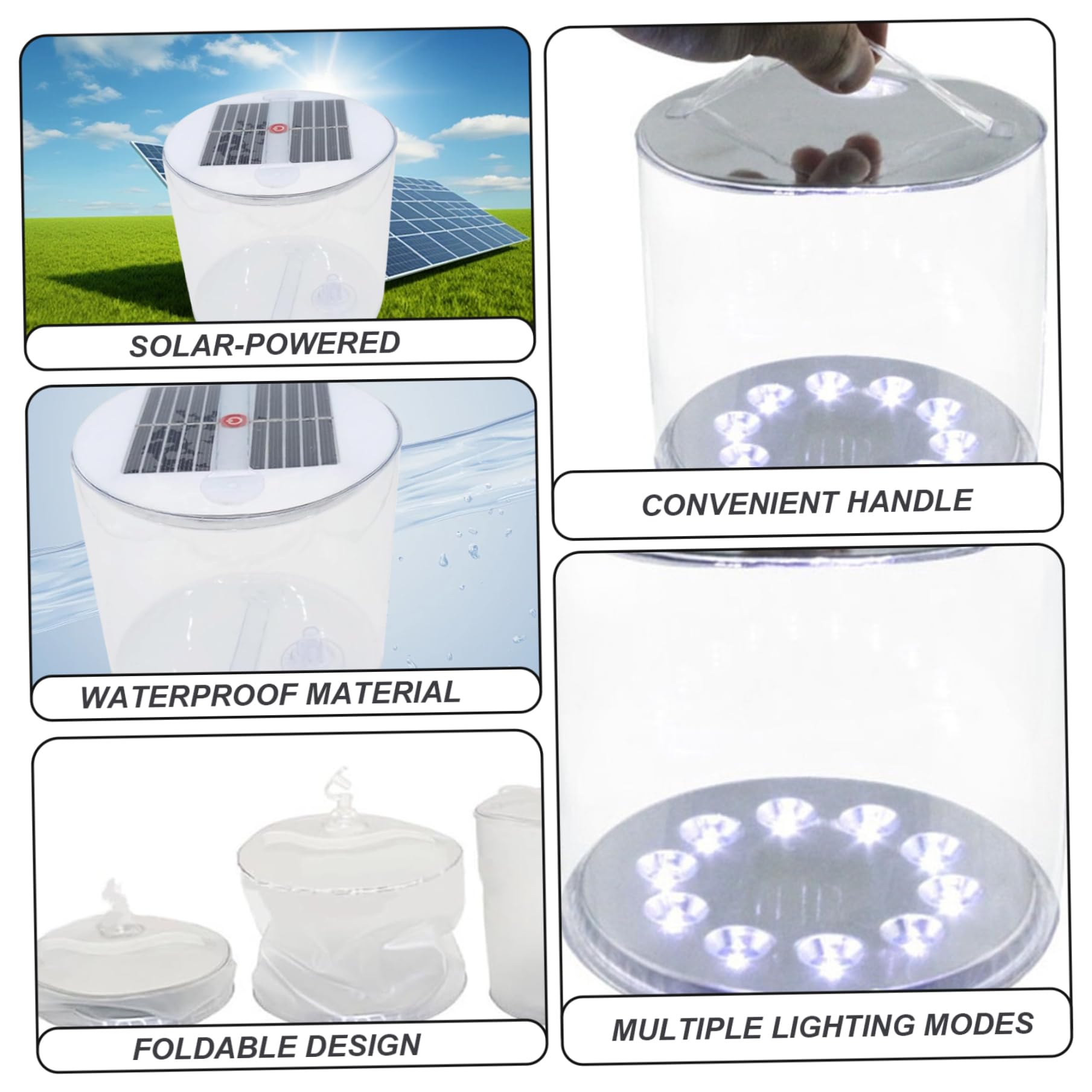 Linterna solar de camping portátil e inflable de 3 piezas con asa y válvula, impermeable, 1000 mAh, 4-10 h de luz blanca para pesca, tienda de campaña, picnic, barbacoa y actividades al aire libr
