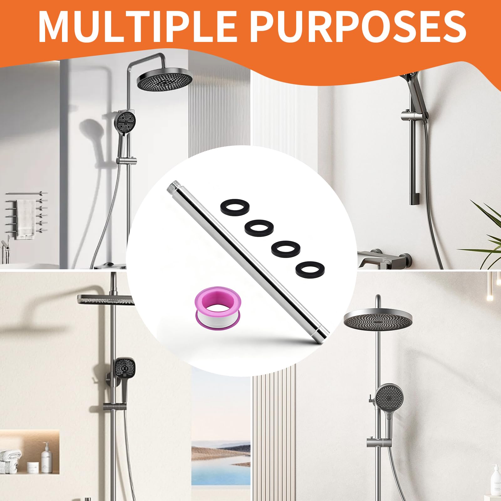 Tubo alargador de ducha de 30 cm, tubo de extensión de ducha, brazo extensible, cromado, barras de ducha para accesorios de baño — view 6