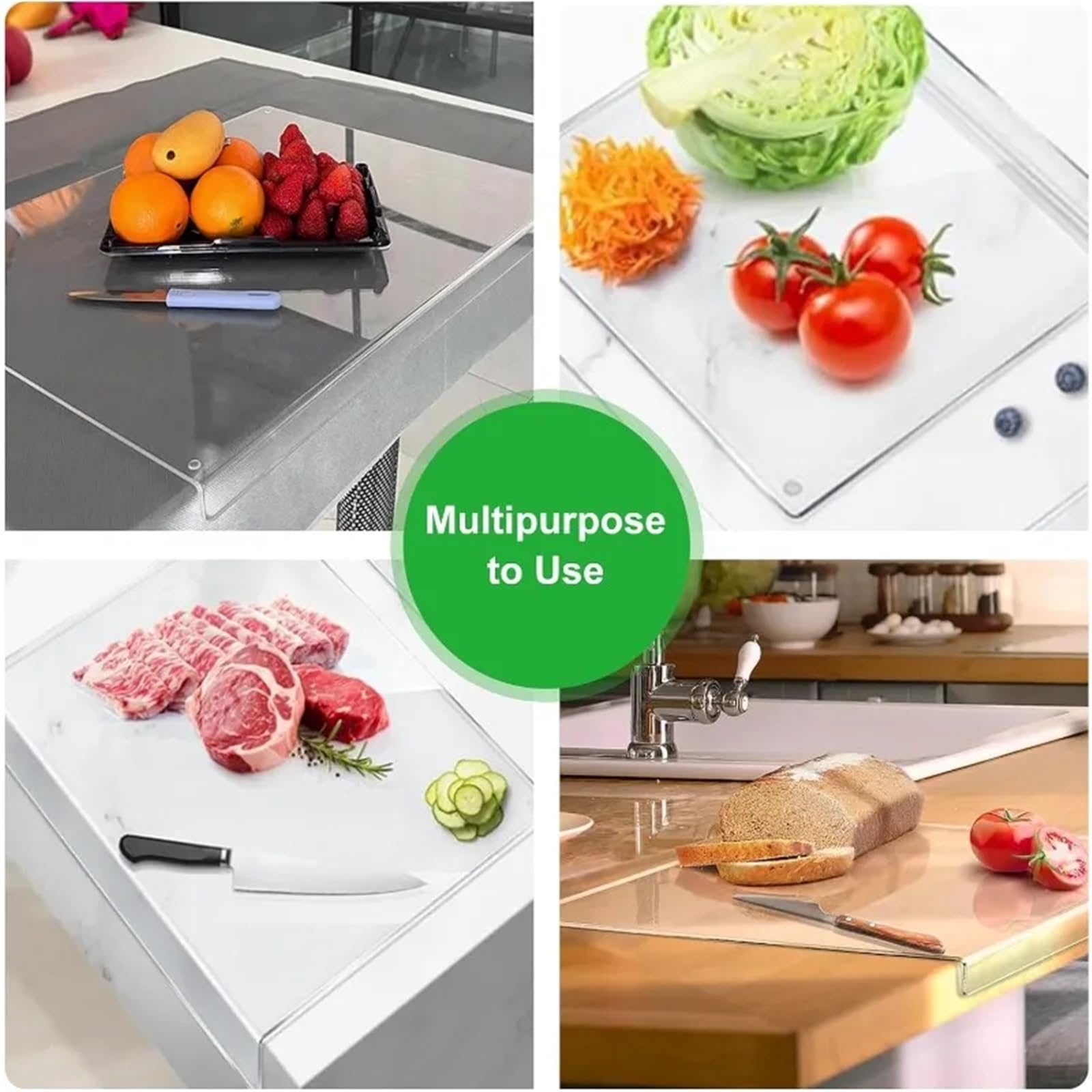 Tabla de cortar de plástico Tabla de cortar plástico con borde grueso, transparente, antideslizante for cocina(Transparent M)