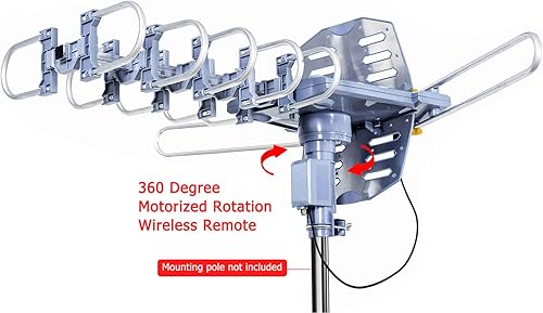 Miniatura 3 de PBD - Antena de TV digital HD para exteriores de 150 millas motorizada con rotación de 360 grados con cable coaxial RG6 de 40 pies, instalación a