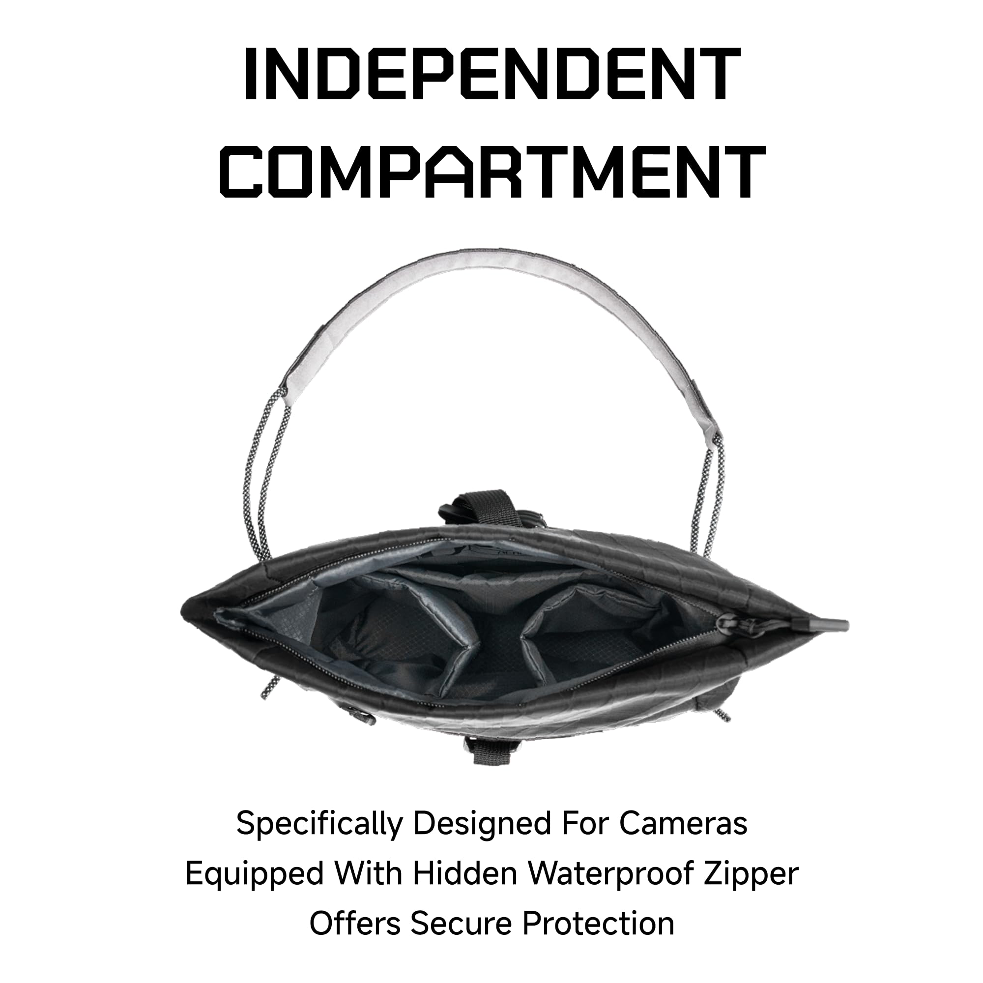 VSGO Techwear - Borsa a tracolla per fotocamera da uomo, 3 l, impermeabile, con punti modulari e tasca nascosta, Nero, 3L