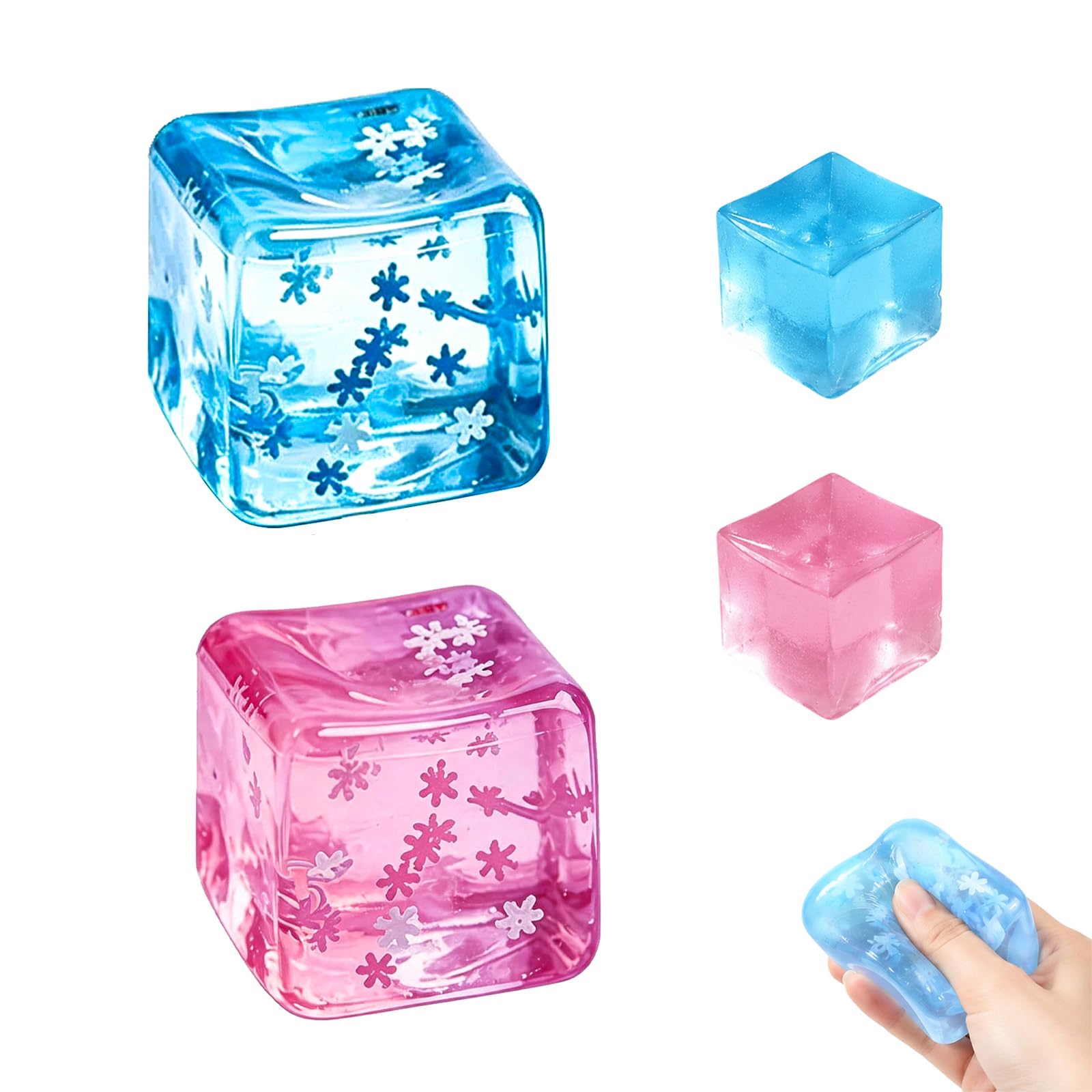 4Pcs Squishy Cubes Set, Ice Cube Squishy in Pink and Blue Colours, Soft Sensory Cubes for Daily Quiet Moments, Great for Home and Office