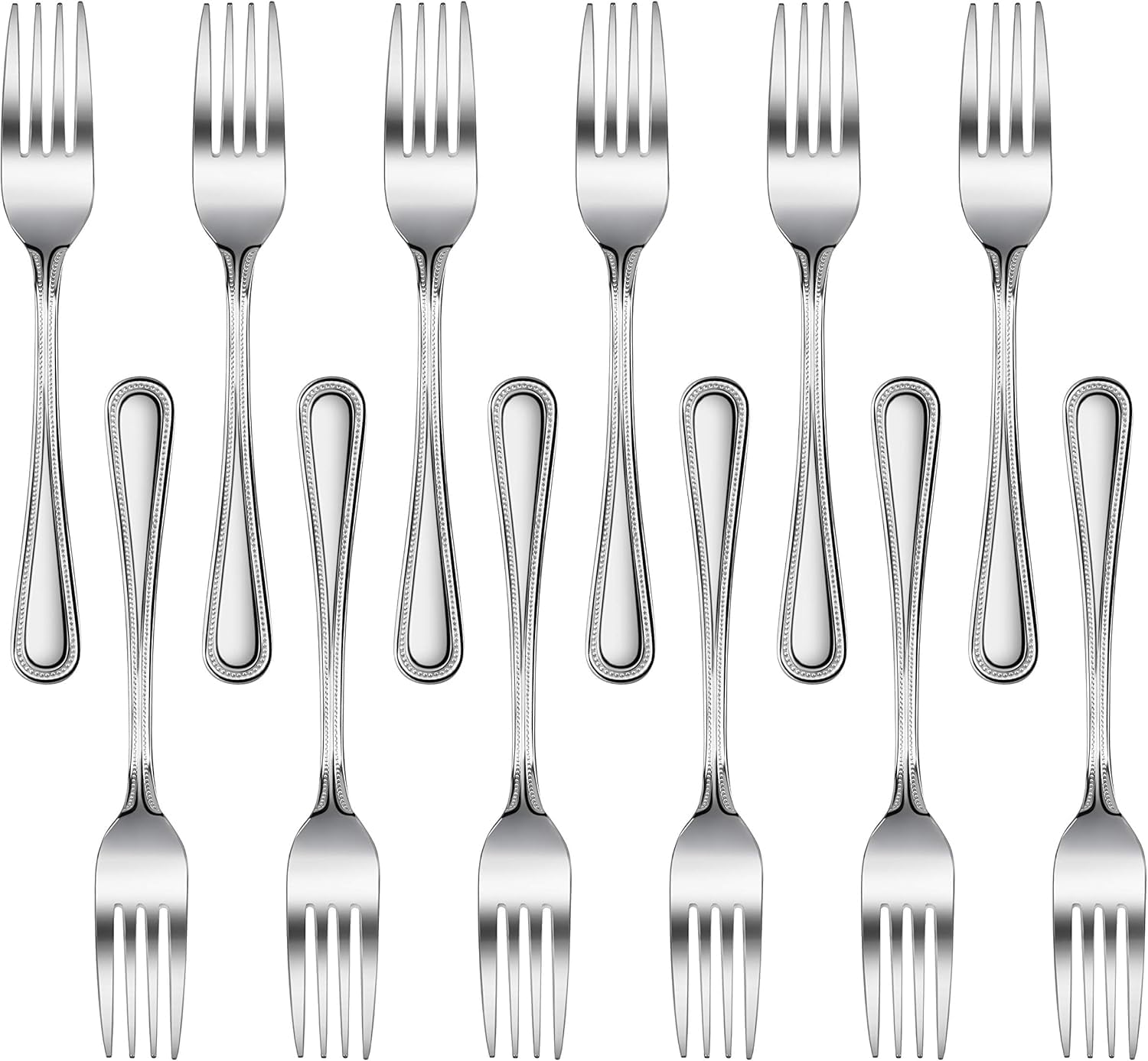 New Star Foodservice 58468 Bead Pattern 18/0 Stainless Steel, Dinner Fork 7.7-Inch Set of 12