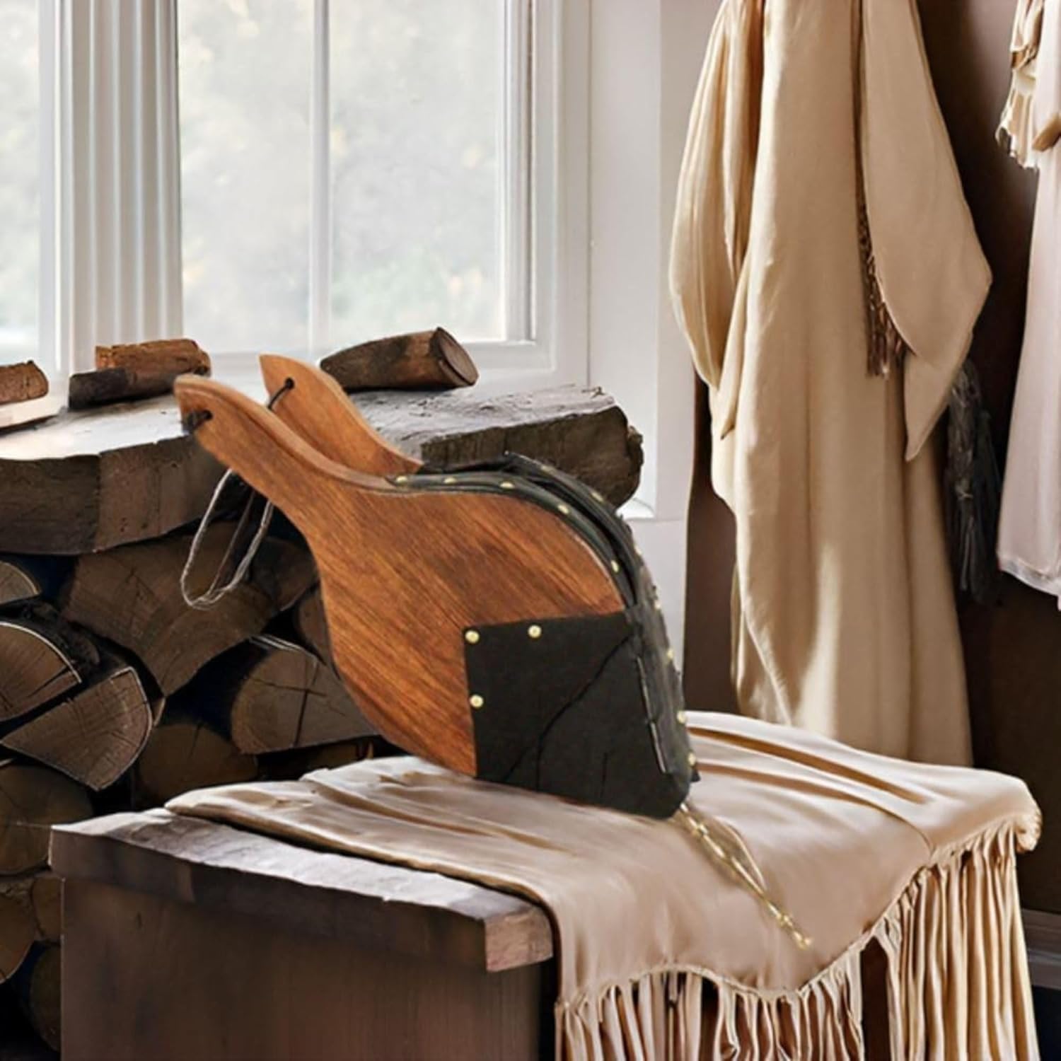 Solid Wood Fireplace Bellows with Brass Nozzle Rustic Handheld Air Blower for Fire Pit Stove BBQ Durable Leather Strap for Hanging Essential Fire Tool for Camping and Indoor Use