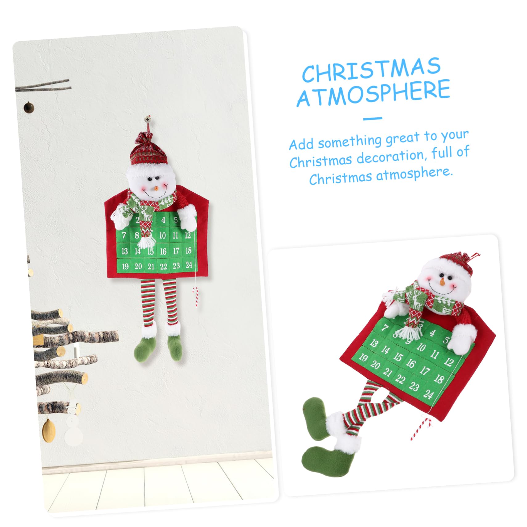 TOYANDONA Weihnachtskalender mit Niedlichem Schneemann Design aus Gestricktem Stoff zum Aufhängen Dekorativer für Einschulung Feier und Festliche Weihnachts Türdekoration zu Hause