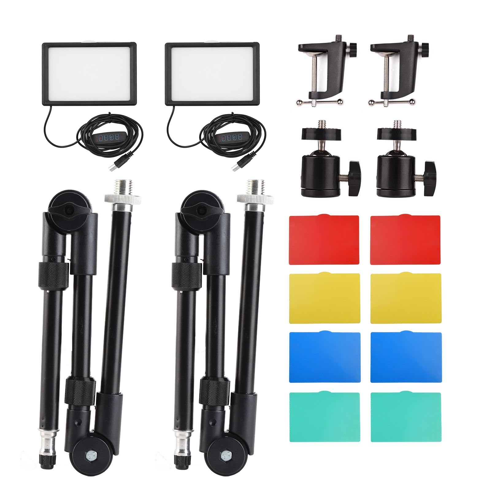 Zestaw ściemnianej Lampy Wideo LED z Filtrami Barwnymi do Wideokonferencji i Fotografii, Zasilacz USB, 2 Lampy w Zestawie