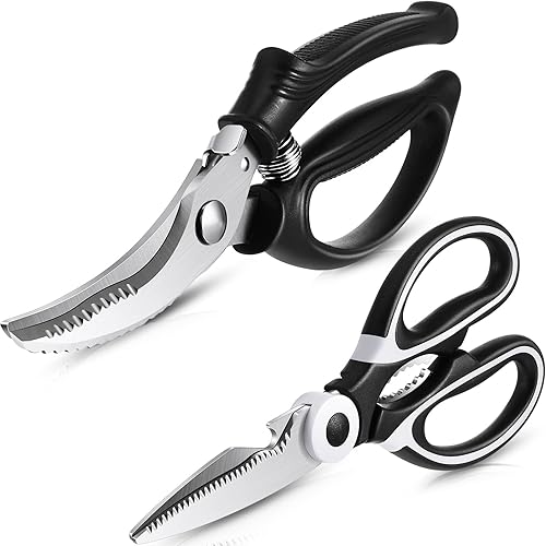 2 tijeras de cocina resistentes para aves de corral y tijeras de cocina a prueba de óxido mango antideslizante bloqueo de seguridad acero inoxidable